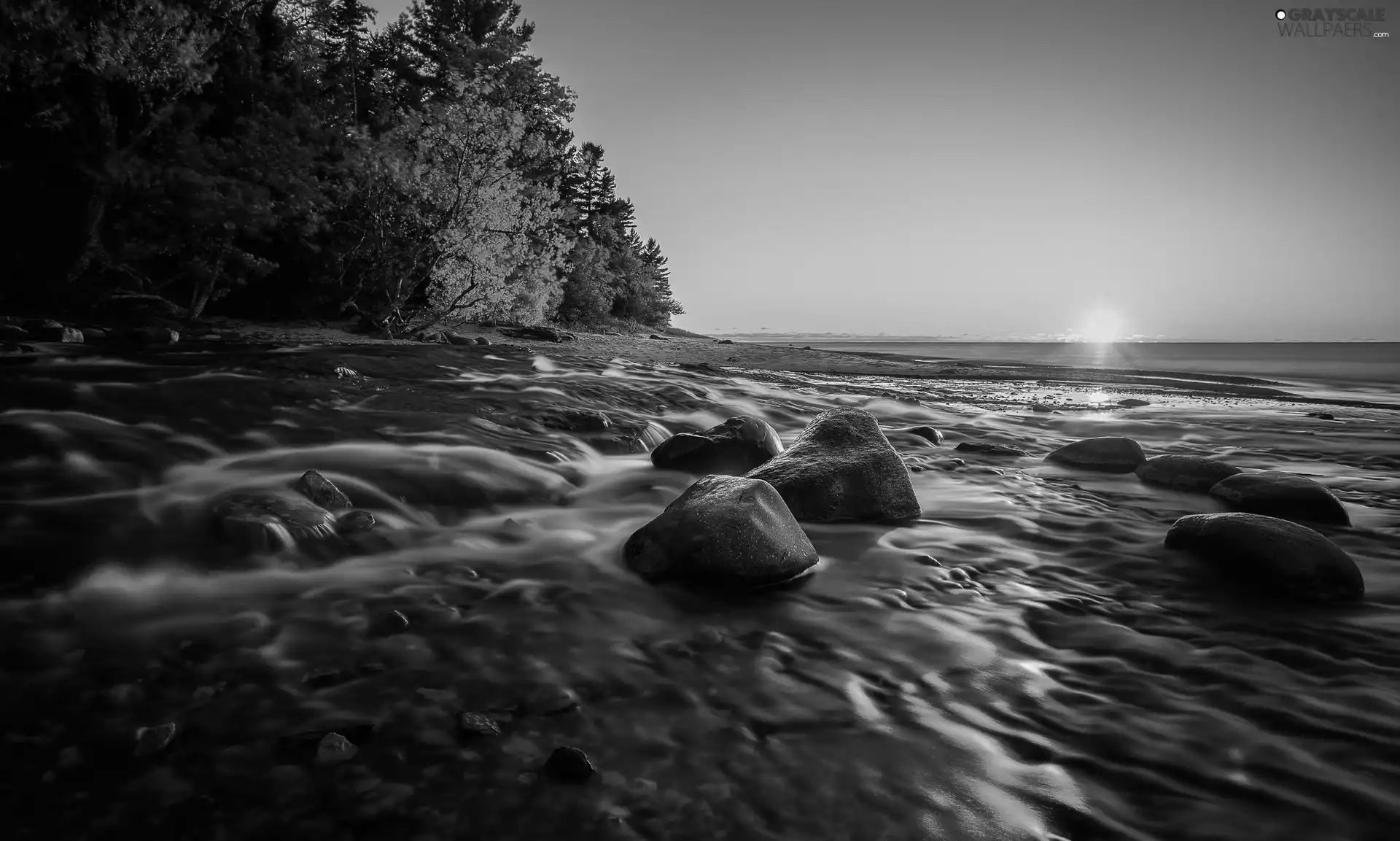 west, sea, trees, viewes, sun, Stones