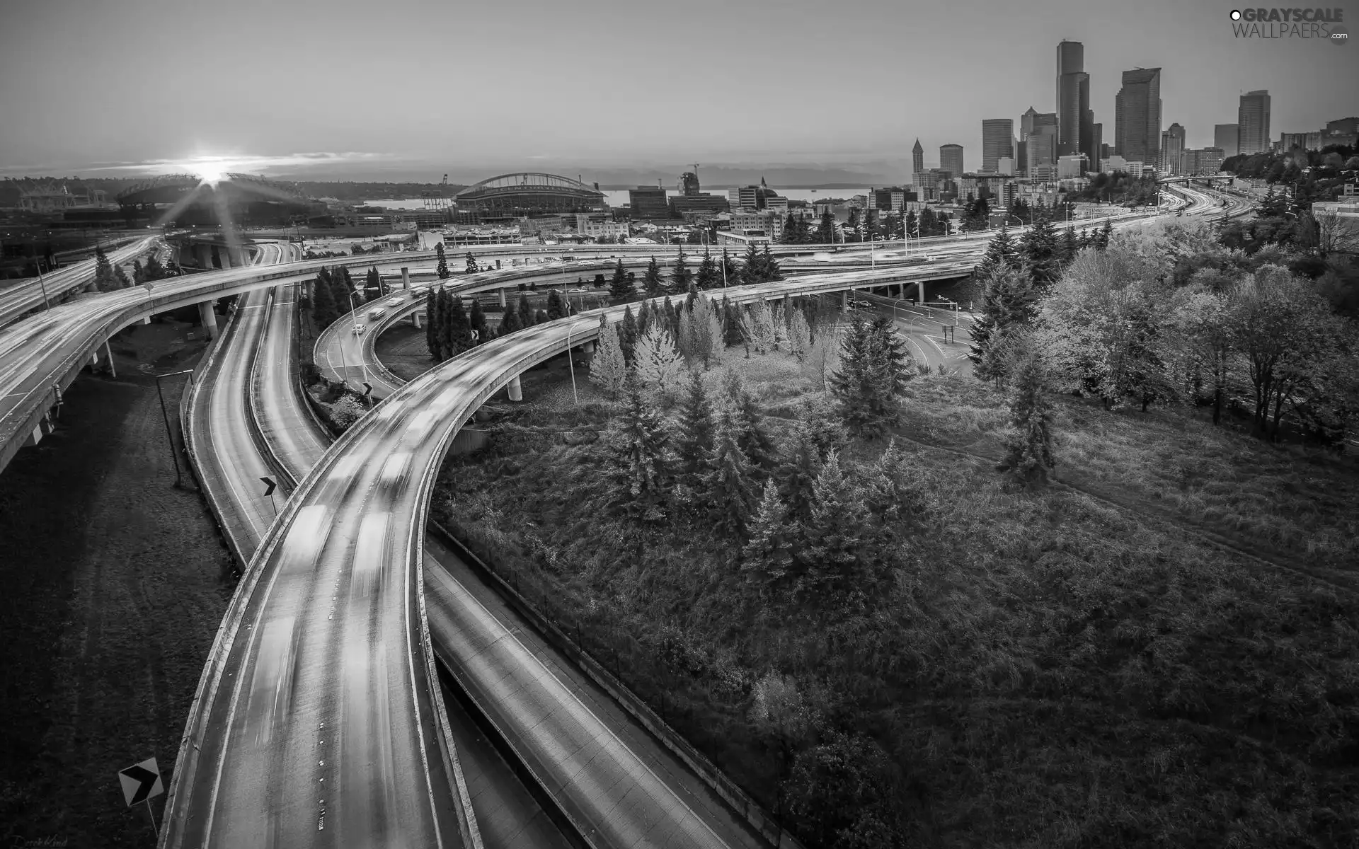 Bridges, west, trees, viewes, Town, sun