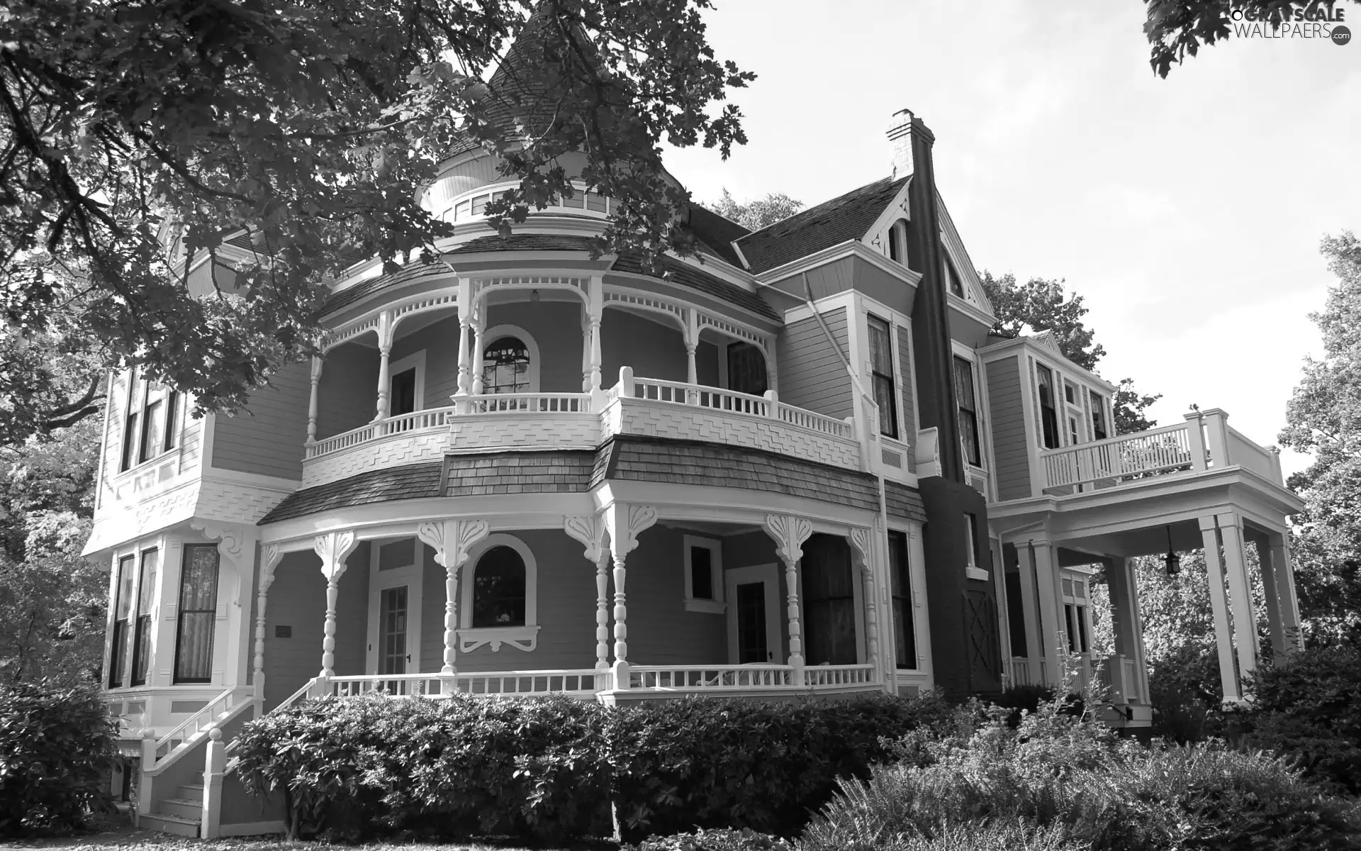 trees, viewes, house, Bush, Victorian