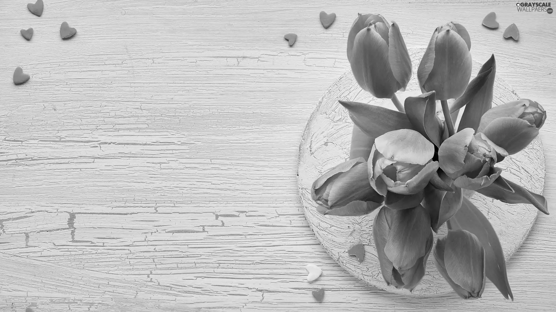 Pink, hearts, Wood, Tulips