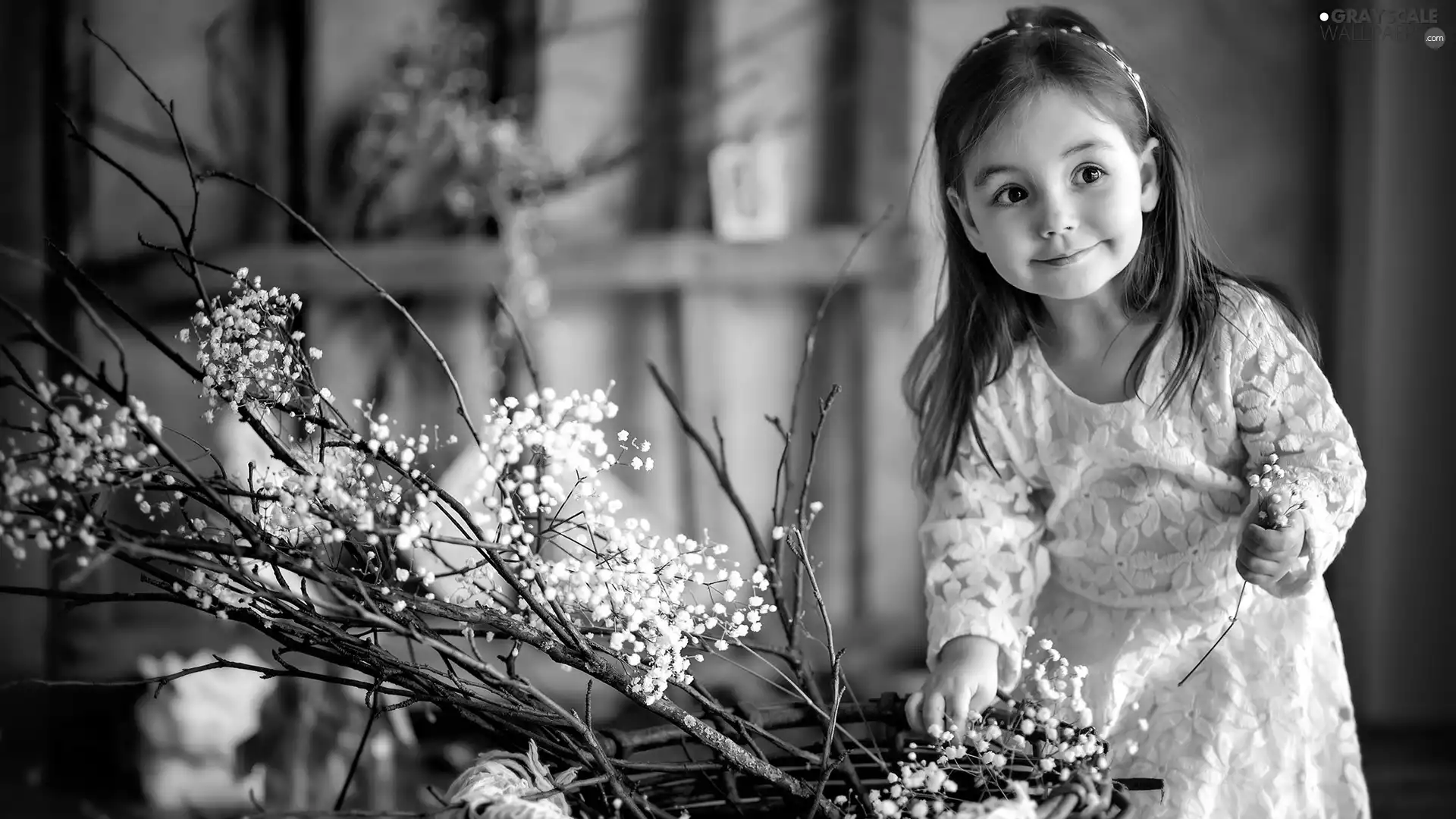 Twigs, girl, Flowers