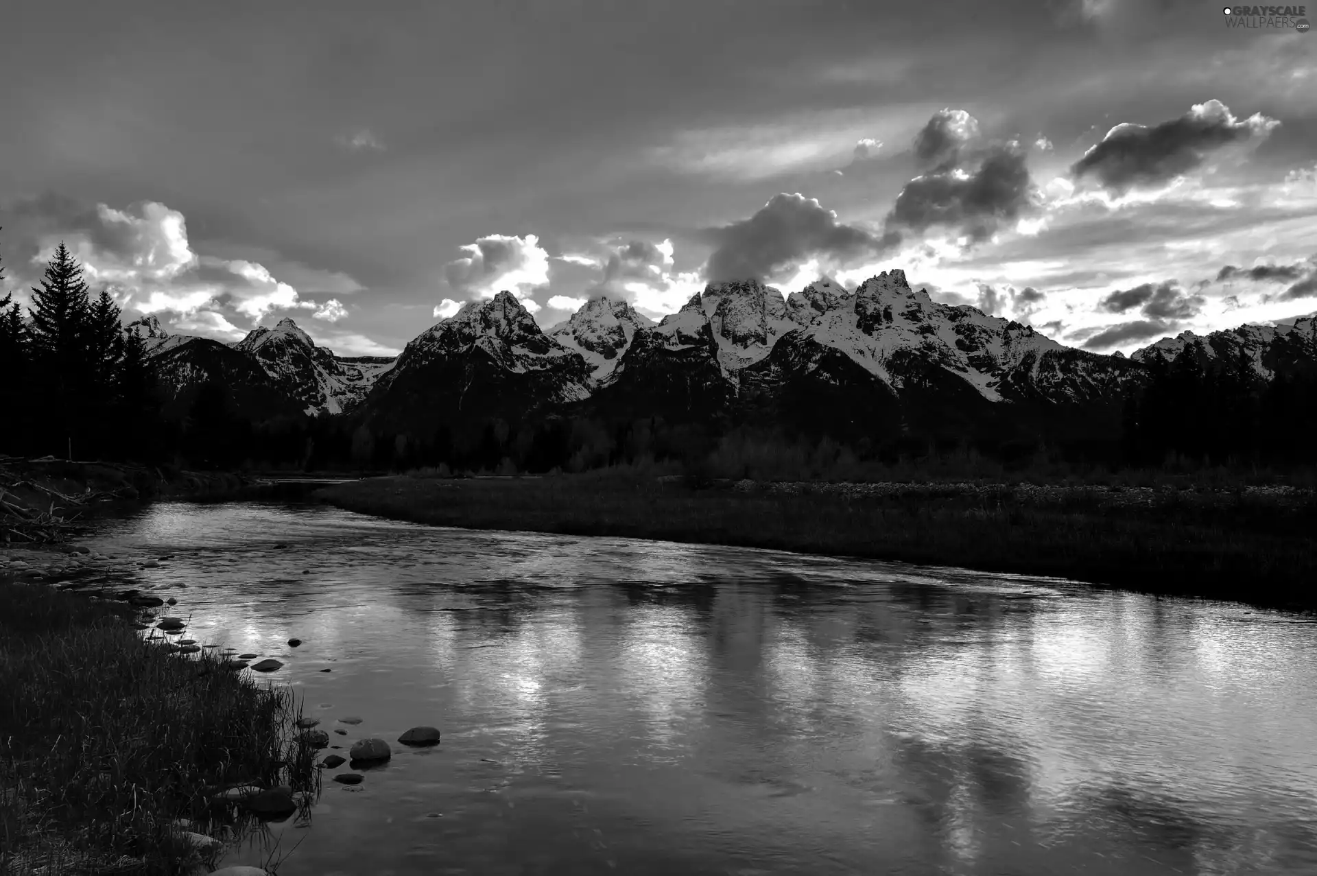 twilight, Mountains, lake