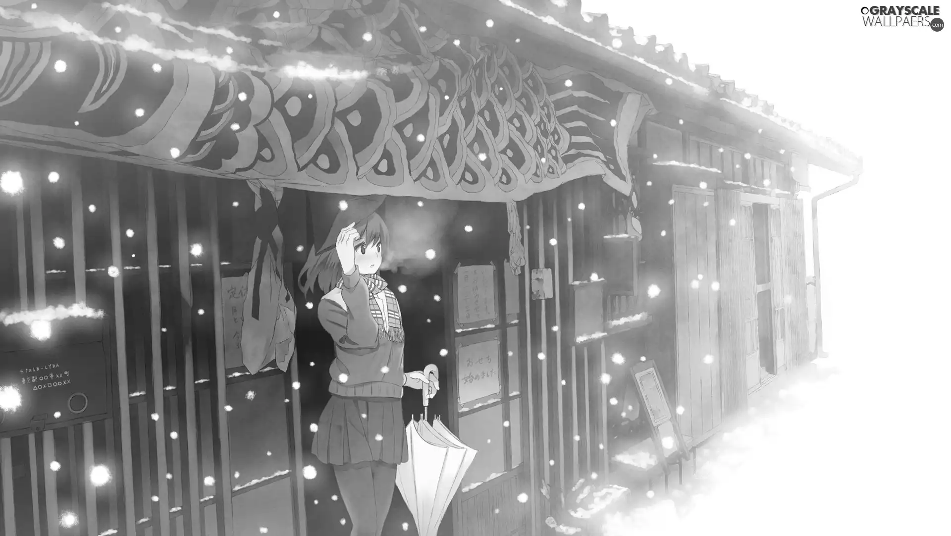 Umbrella, girl, snow