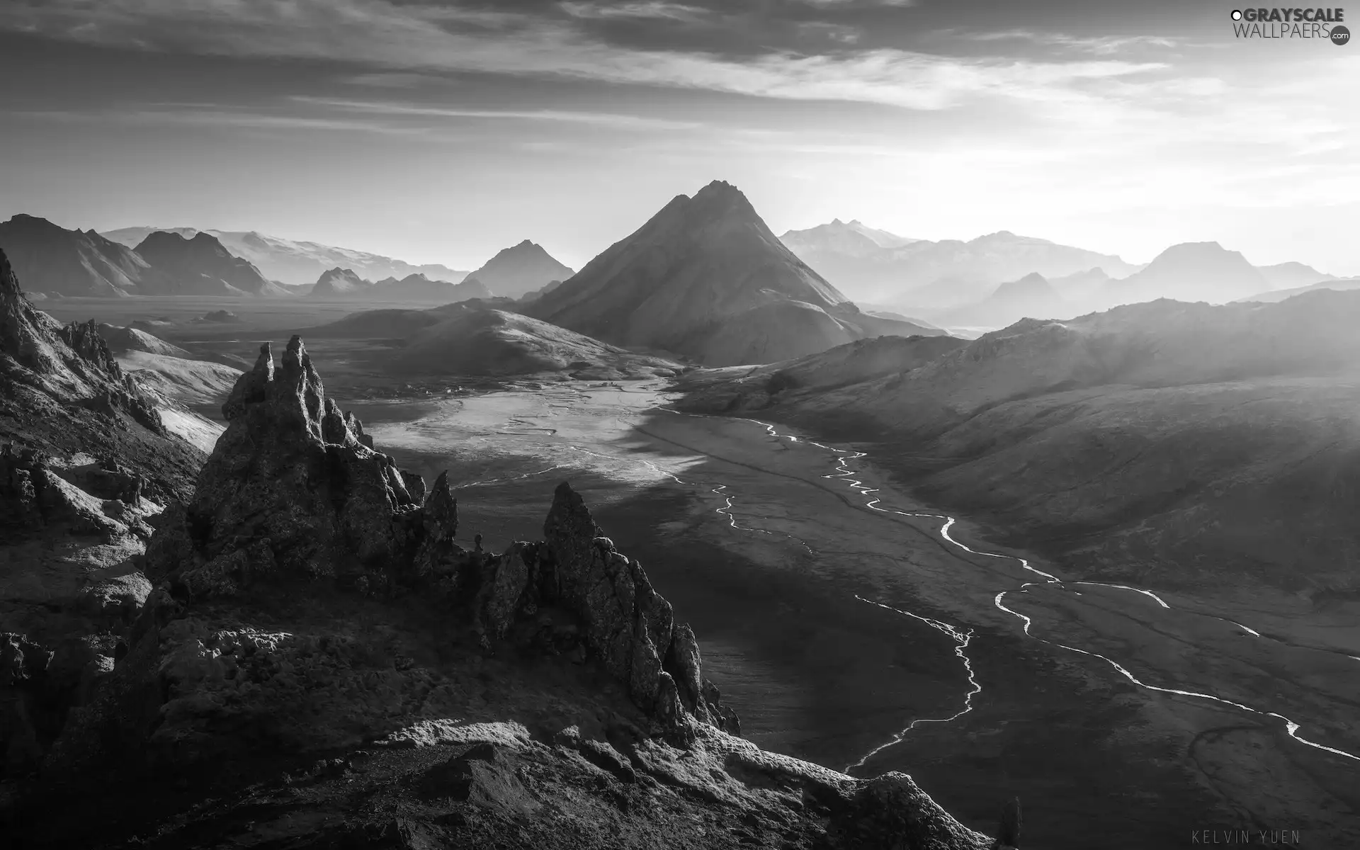 Mountains, rivers, Fog, Valley