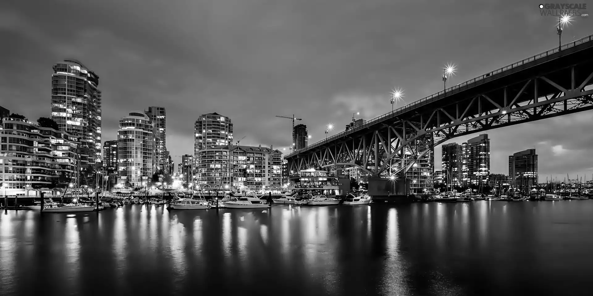 Fraser, skyscraper, Vancouver, night, bridge, River