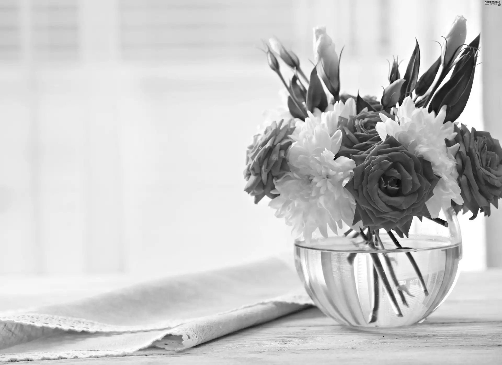 Vase, Window, Chrysanthemums, bouquet, roses