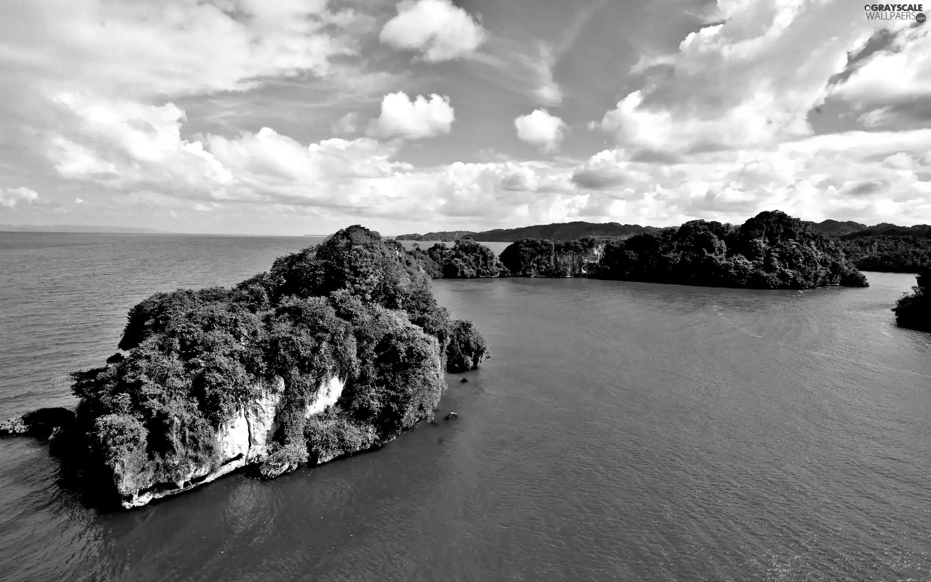 clouds, Islets, VEGETATION, sea