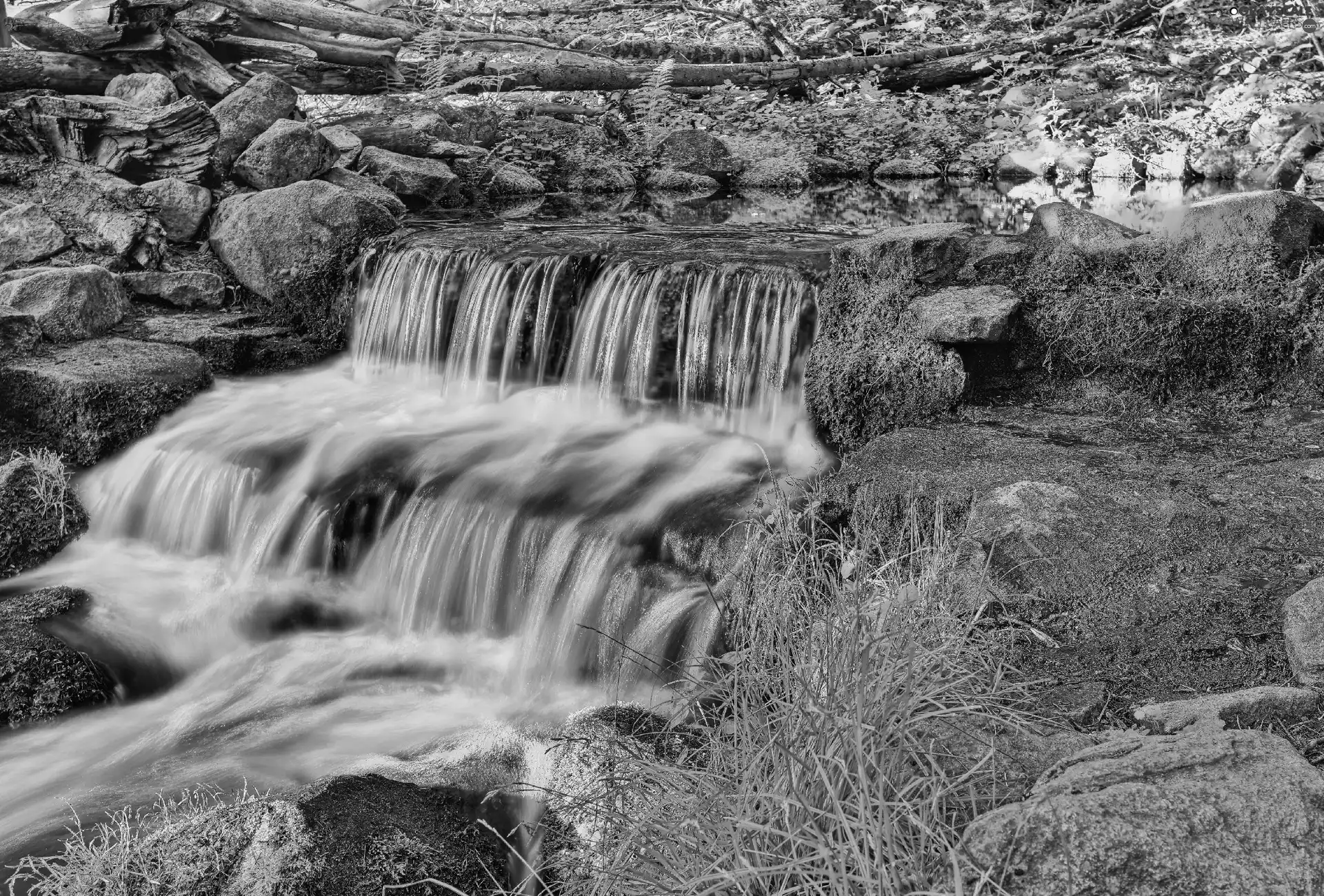 VEGETATION, waterfall, rocks