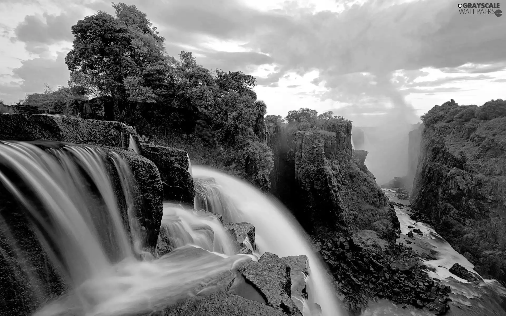 trees, waterfall, victoria, Zambia, viewes, rocks