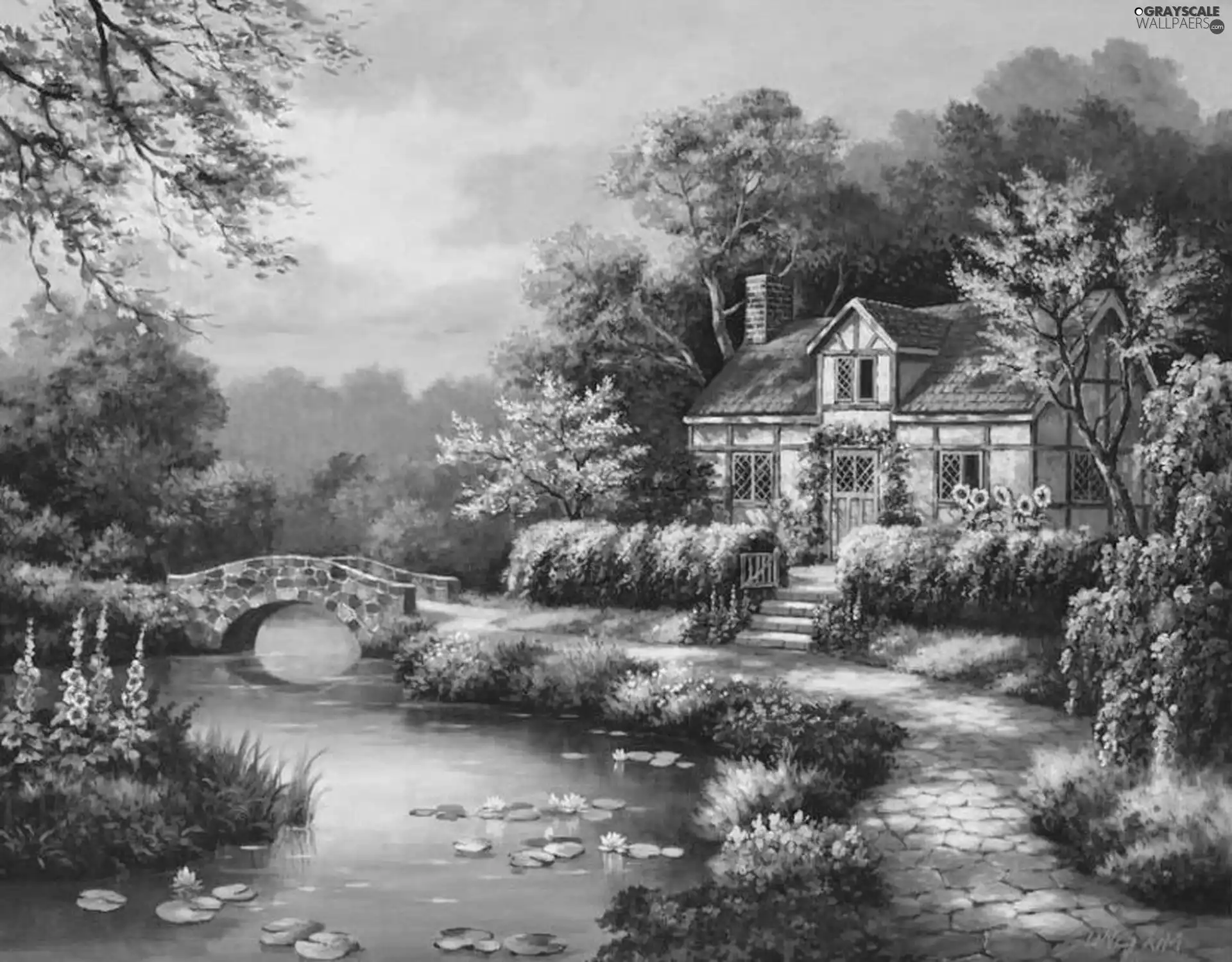 house, bridge, view, River