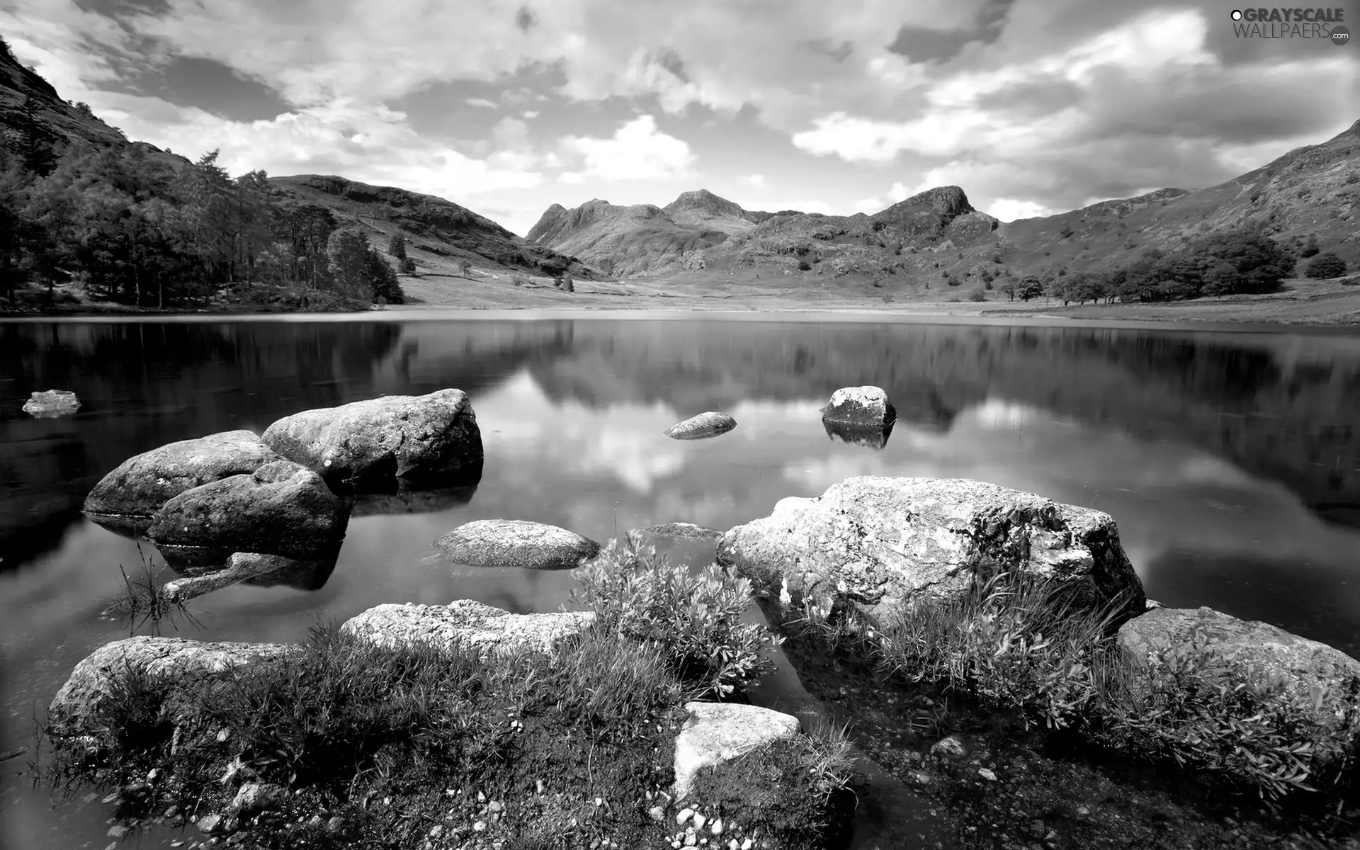 lake, Stones, View, Mountains