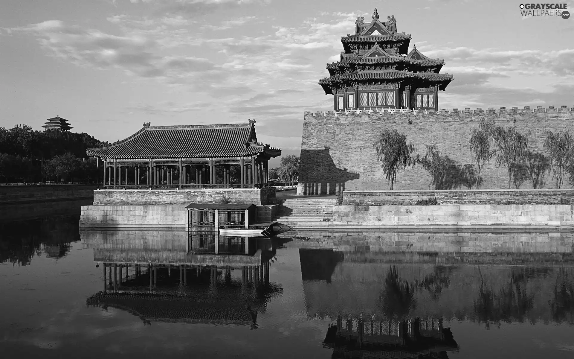 viewes, China, water, trees, structures