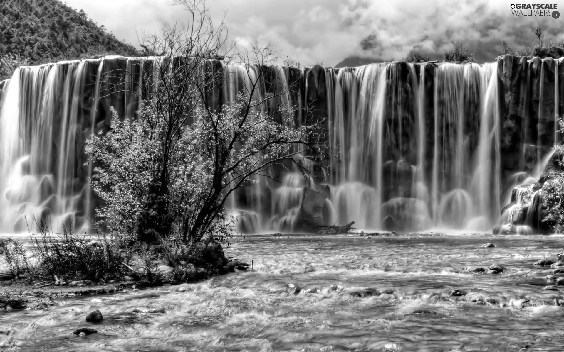 autumn, waterfall, viewes, China, trees, River