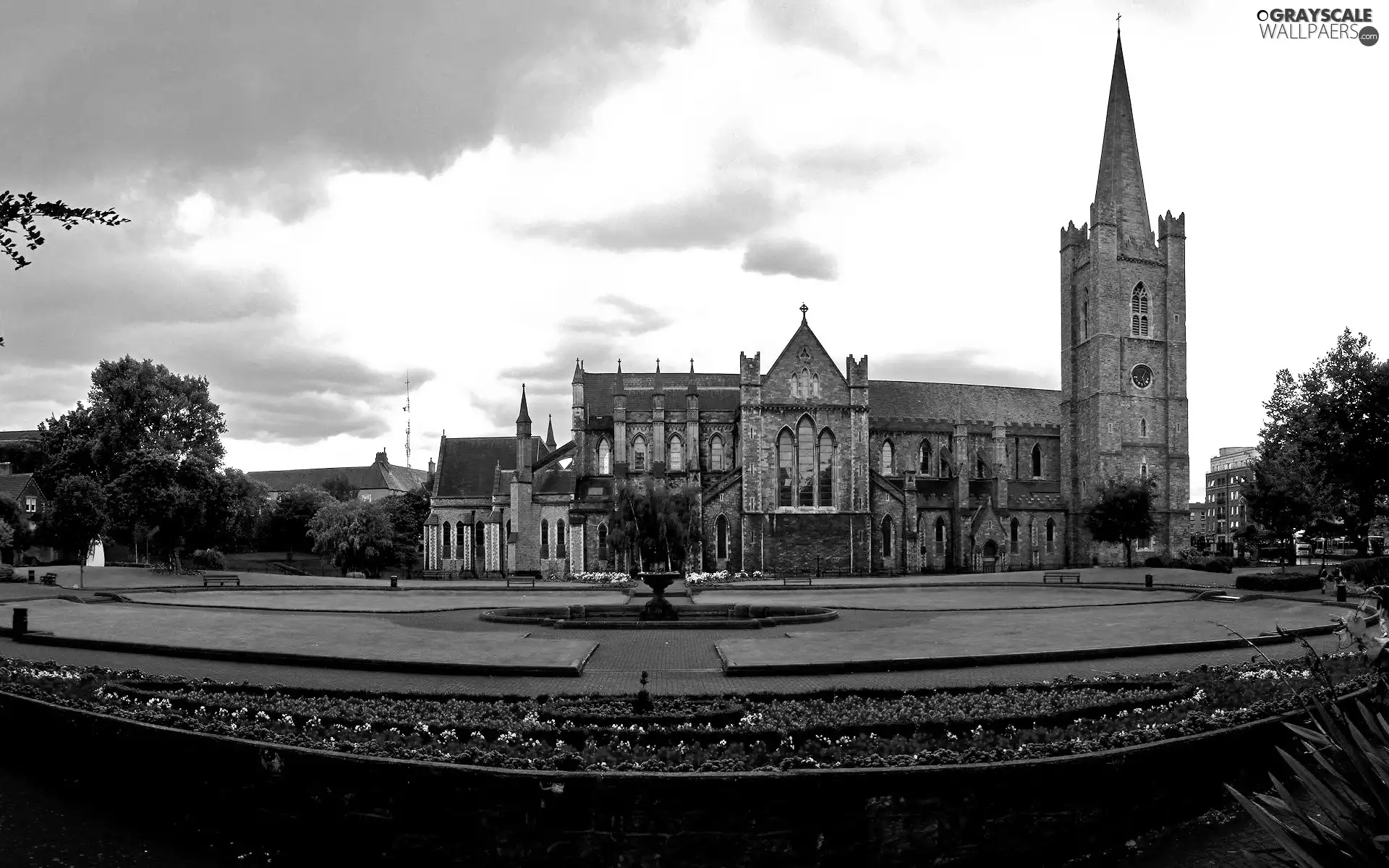 Church, trees, viewes, Garden