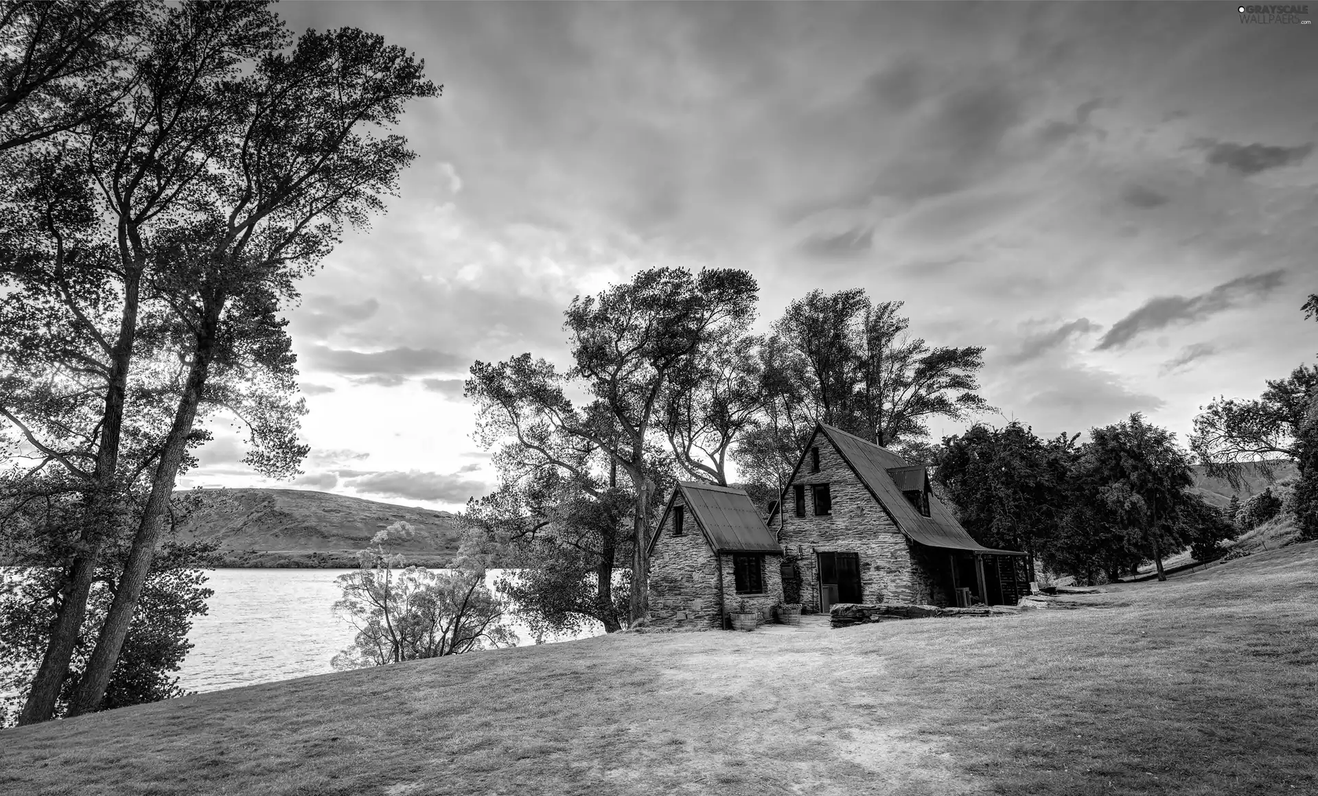 house, trees, viewes, lake