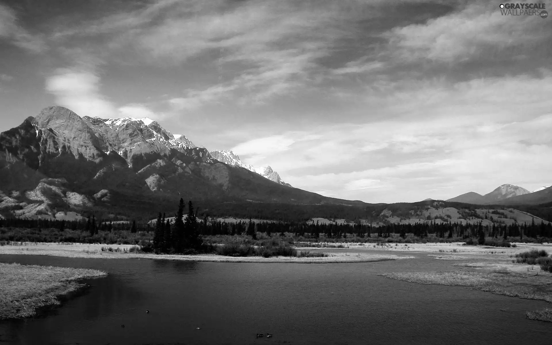 lake, trees, viewes, Mountains