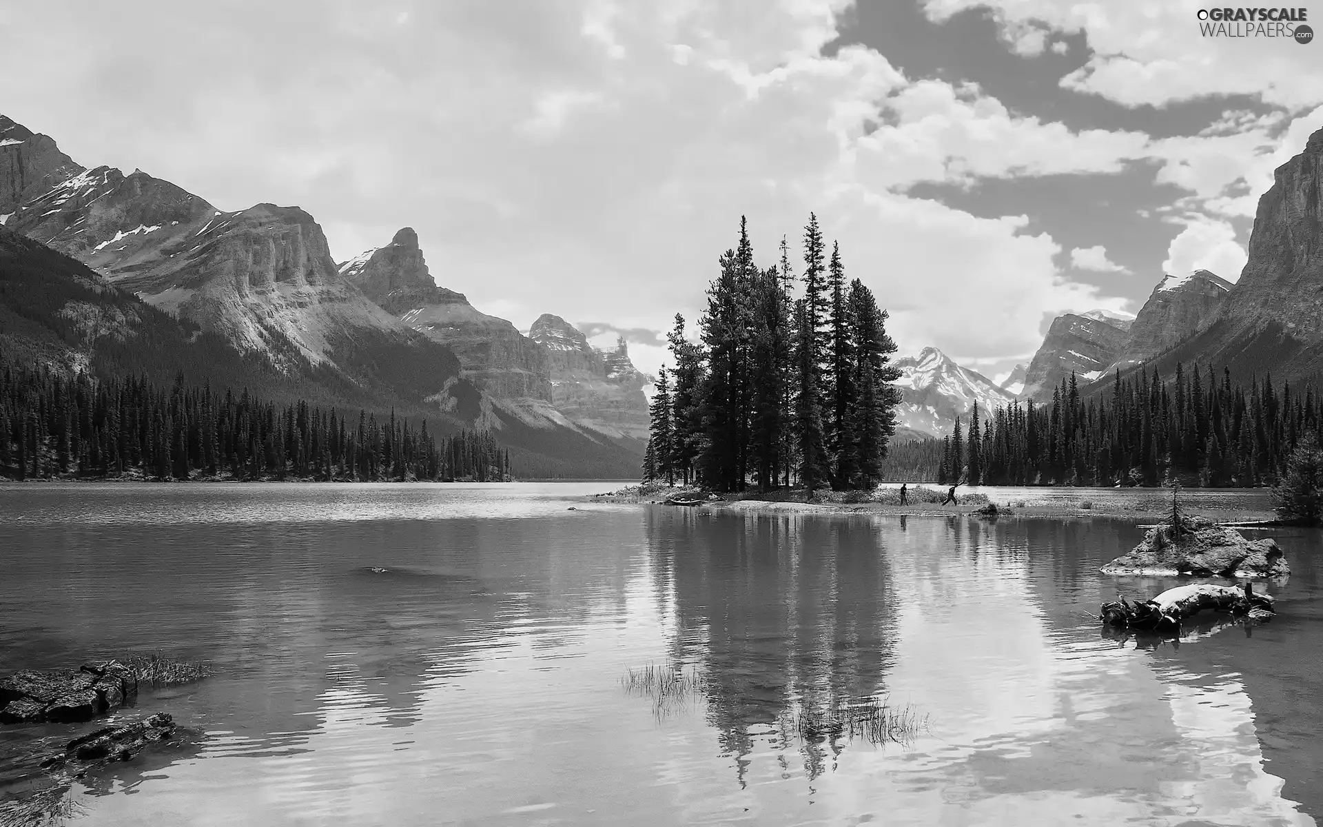 lake, trees, viewes, Mountains