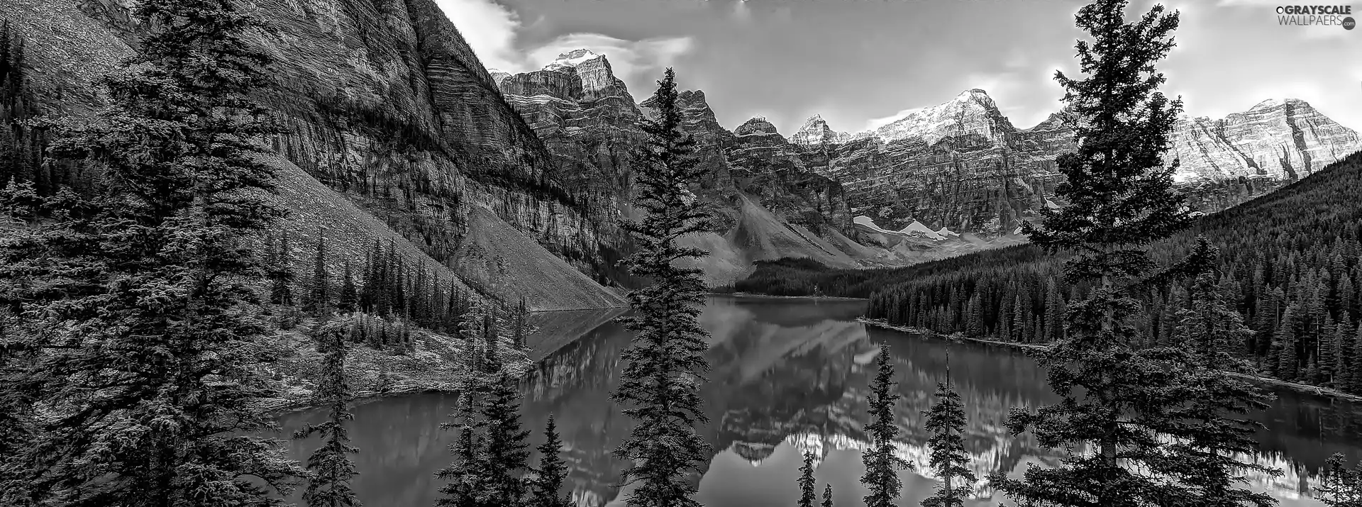 lake, trees, viewes, Mountains