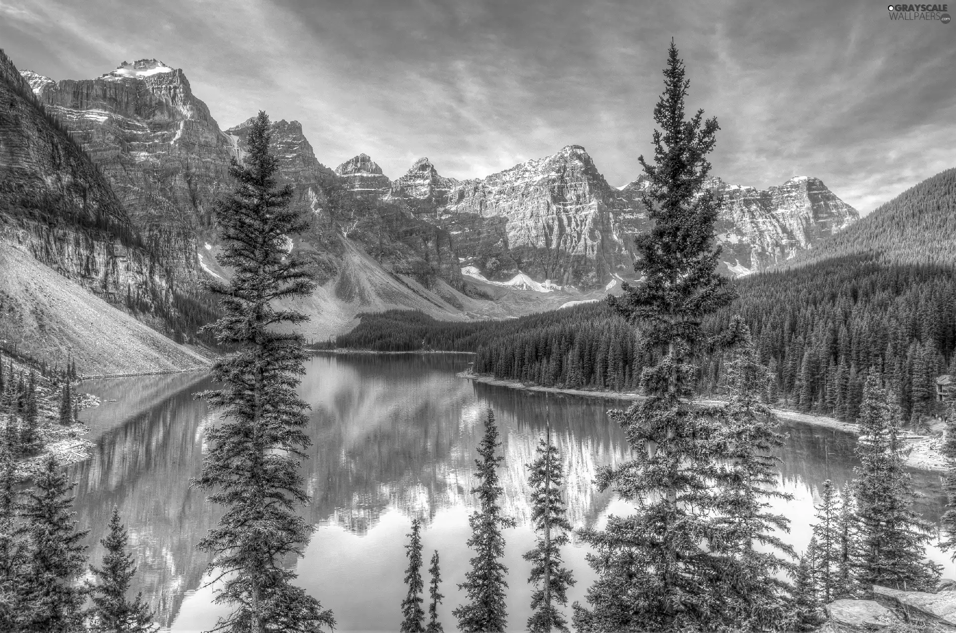 lake, trees, viewes, Mountains