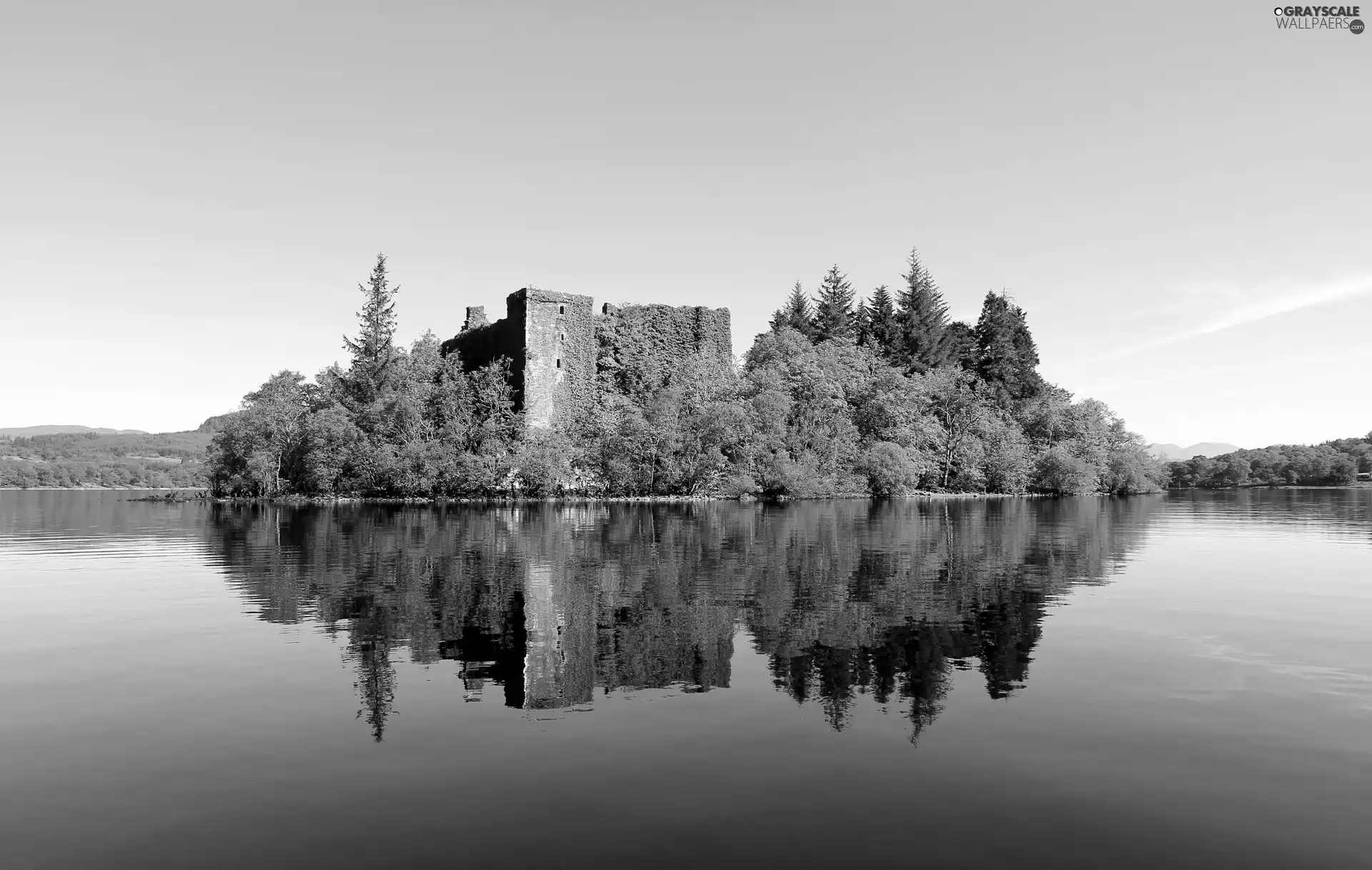 viewes, reflection, lake, trees, Castle