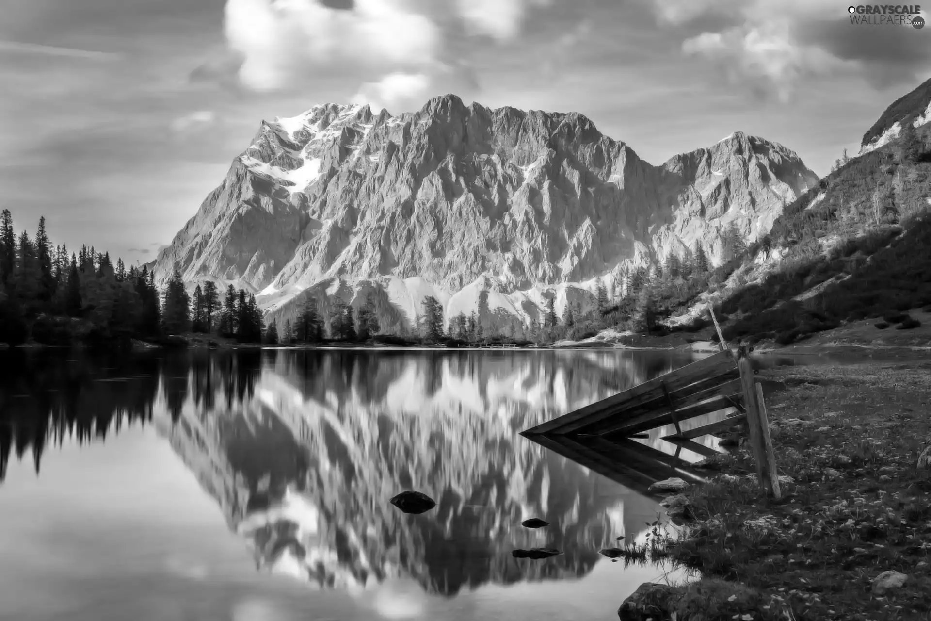 viewes, reflection, Mountains, trees, lake