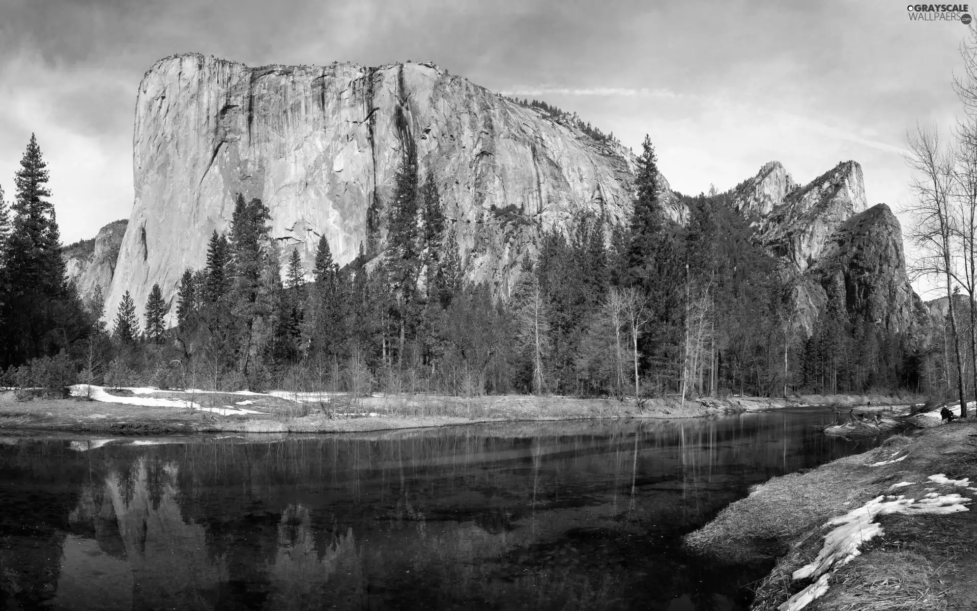 viewes, reflection, River, trees, Mountains