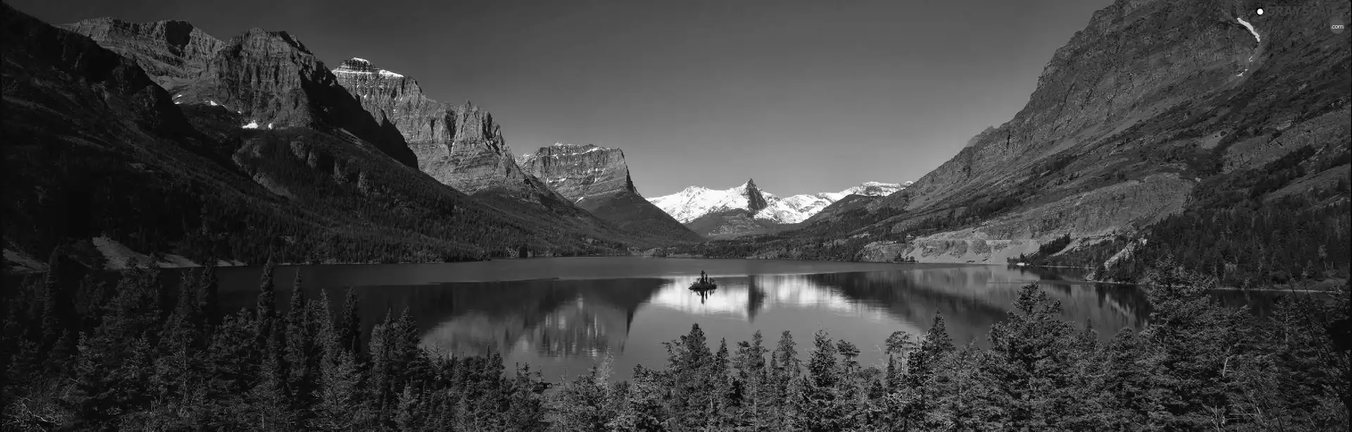 viewes, Sky, lake, trees, Mountains