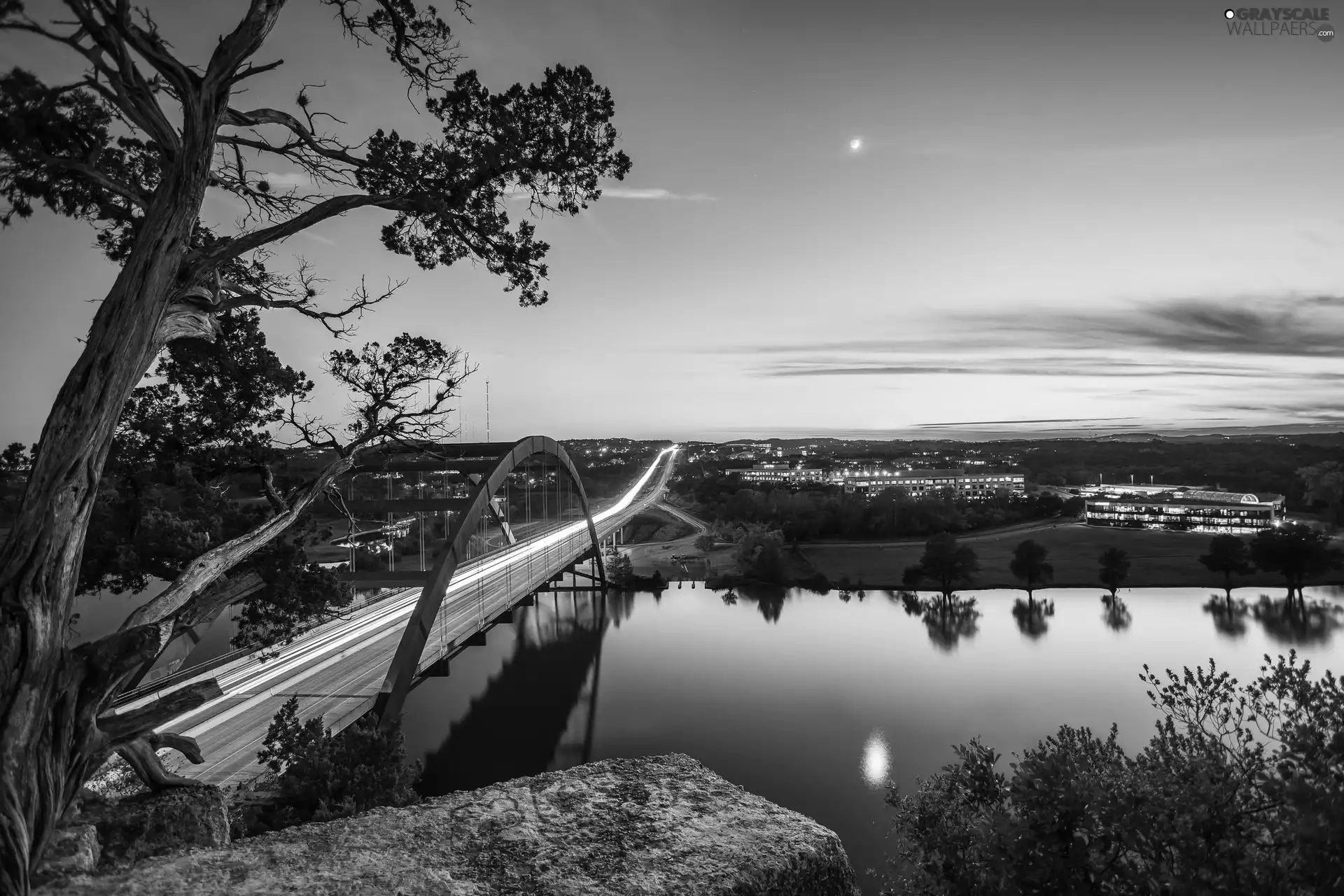 viewes, Sky, bridge, trees, River