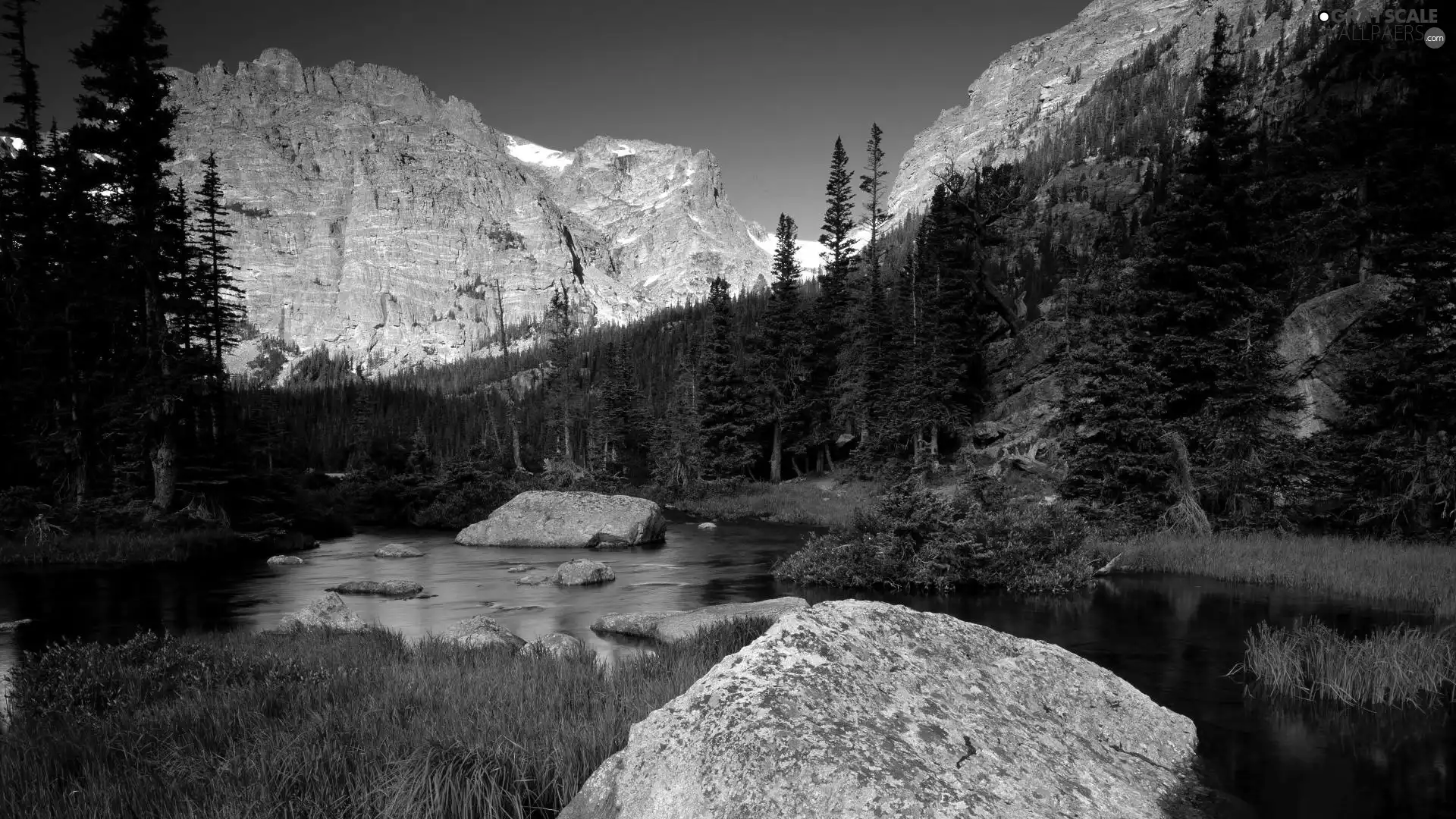 viewes, Stones, Mountains, trees, River