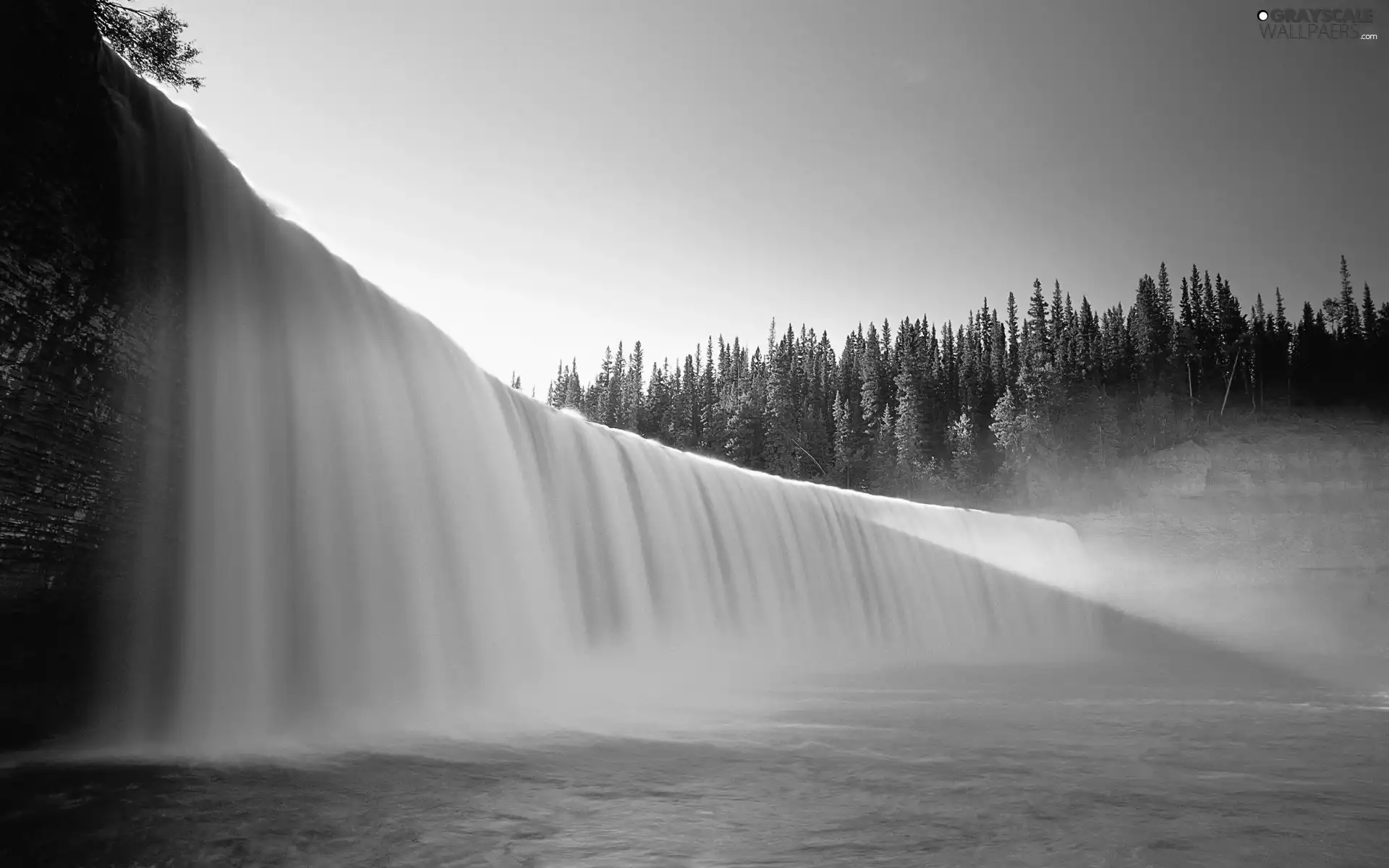 viewes, waterfall, trees