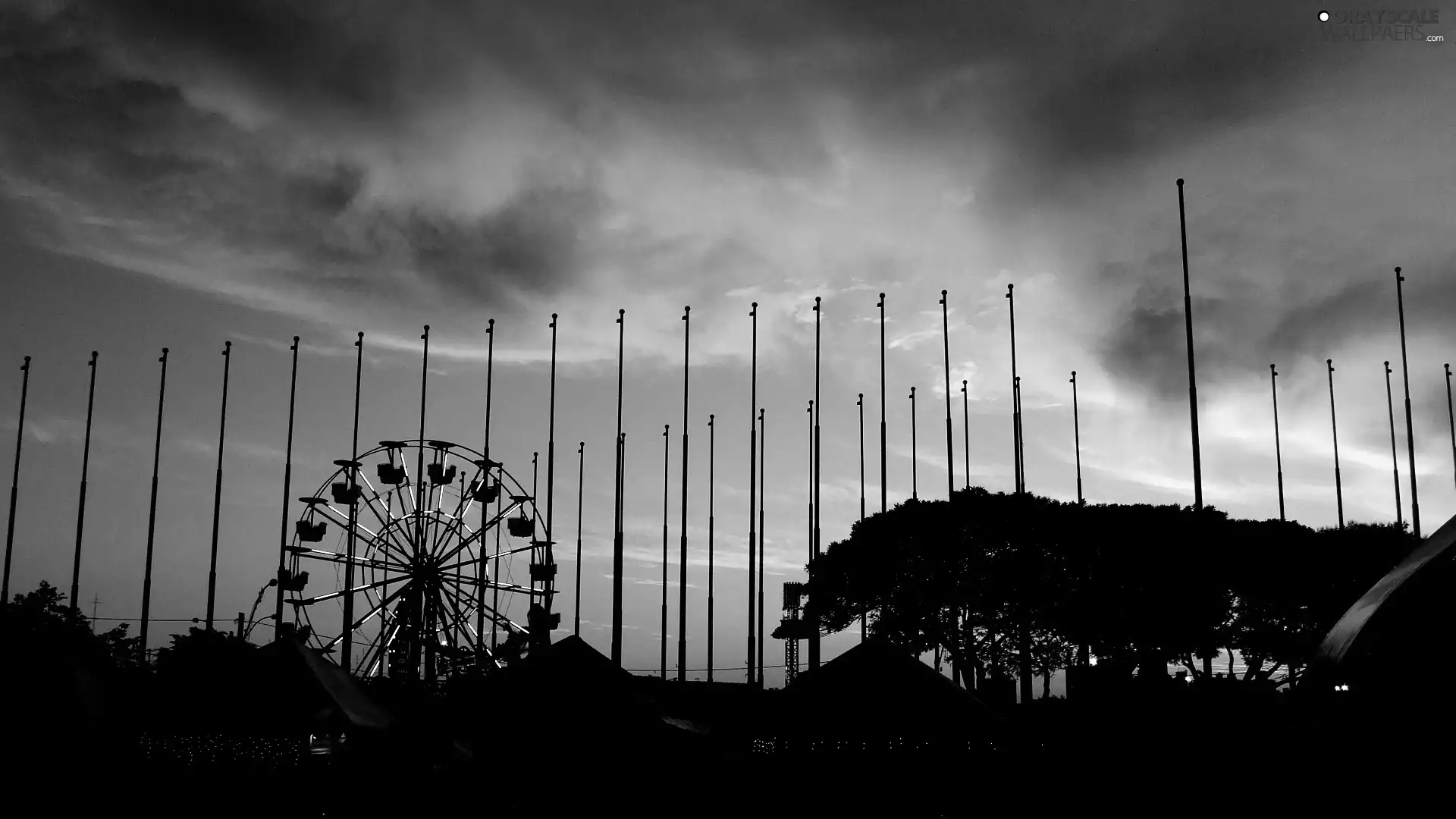 trees, west, diabolic, sun, clouds, viewes, Windmill