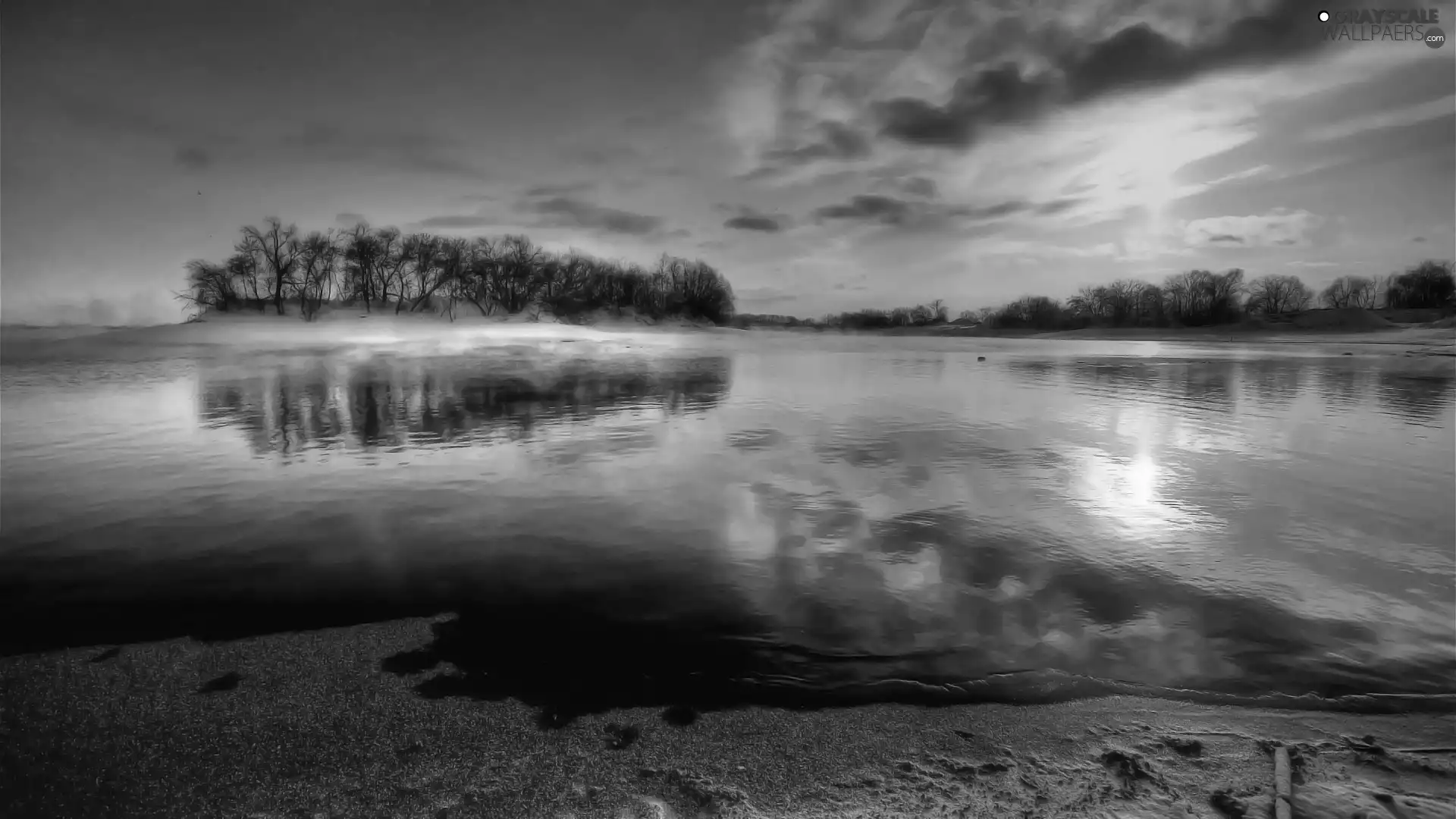 winter, trees, viewes, lake