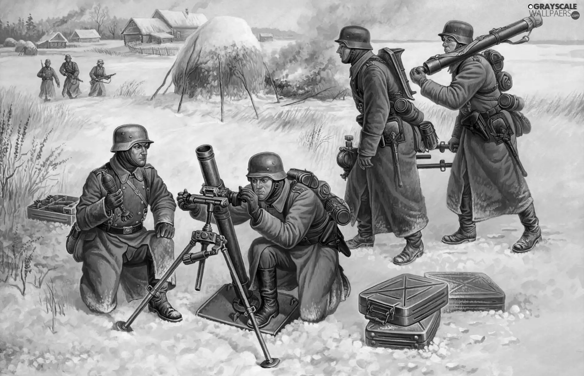 village, Big Fire, Weapons, Fight, soldiers