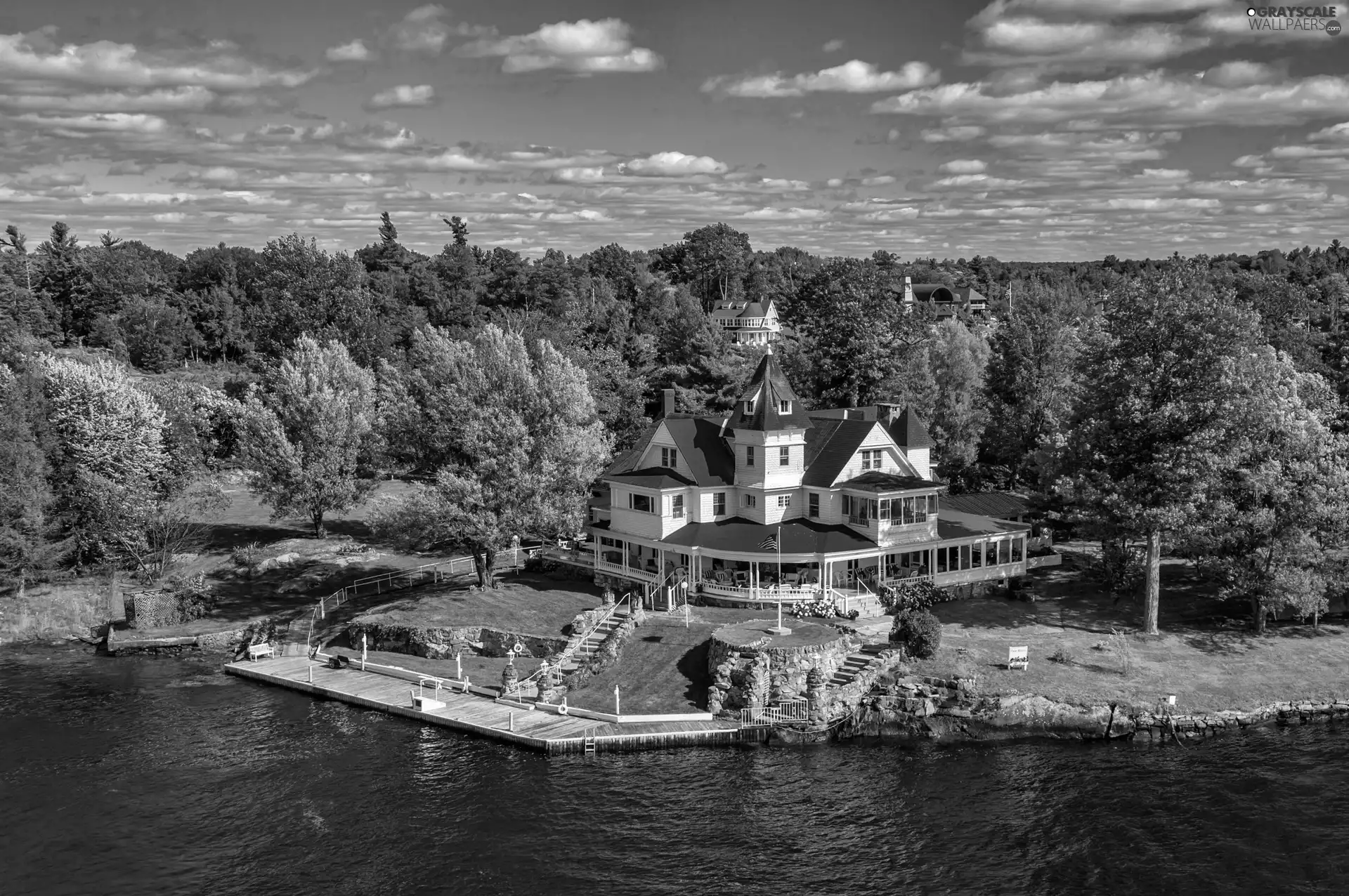 woods, Houses, Villas, River