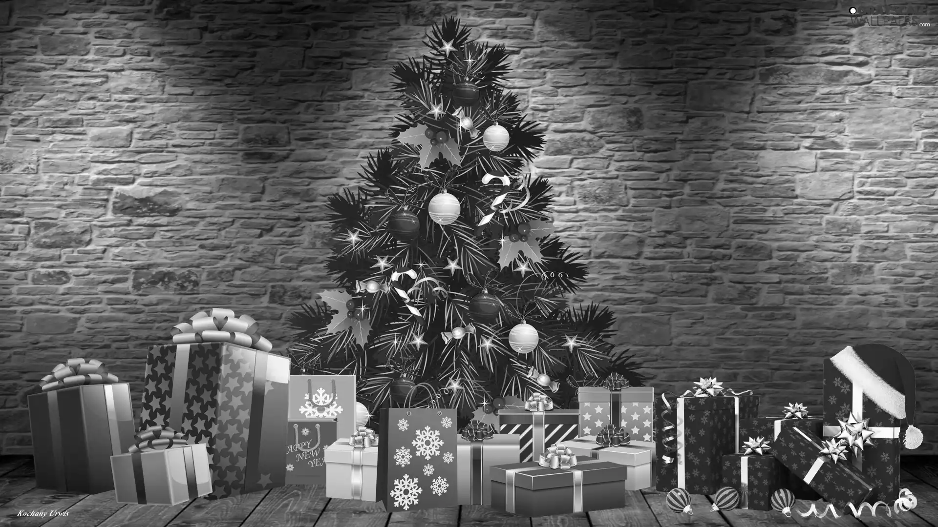 Christmas, gifts, wall, christmas tree
