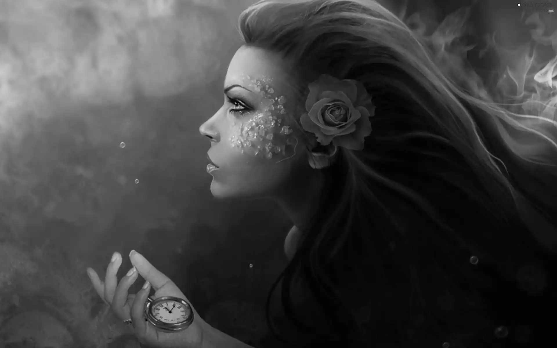 girl, hand, Watch, Flower