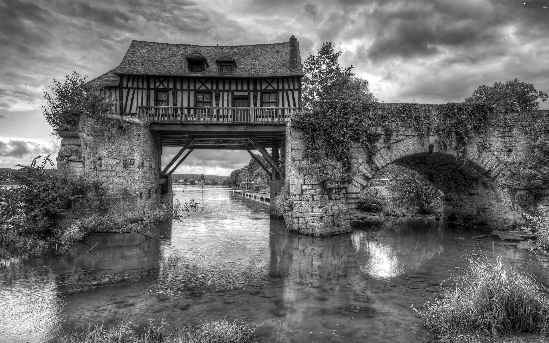 Windmill, Seine, Normandy, Old car, River, water, France