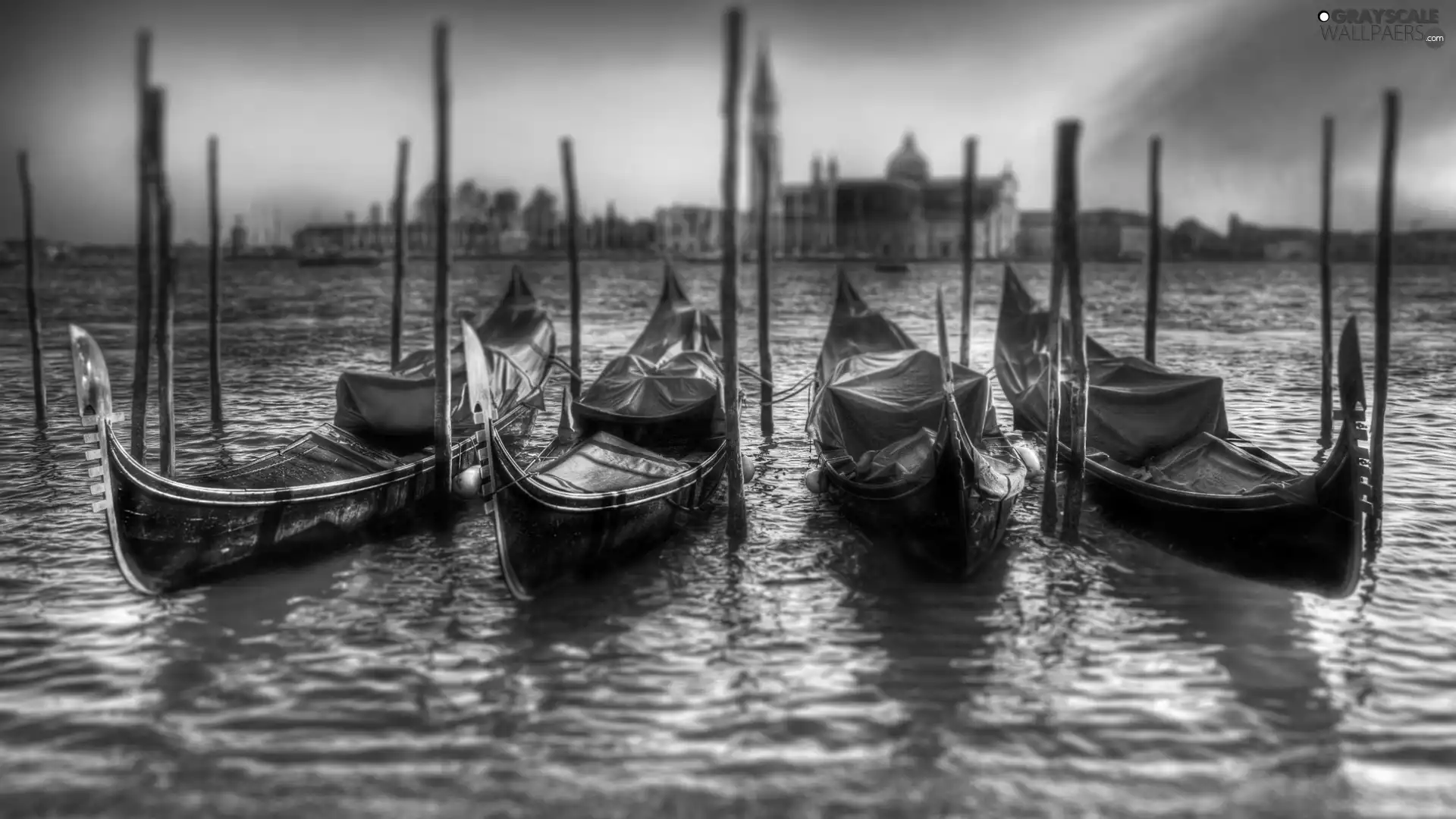 water, Gondolas, west, sun, clouds