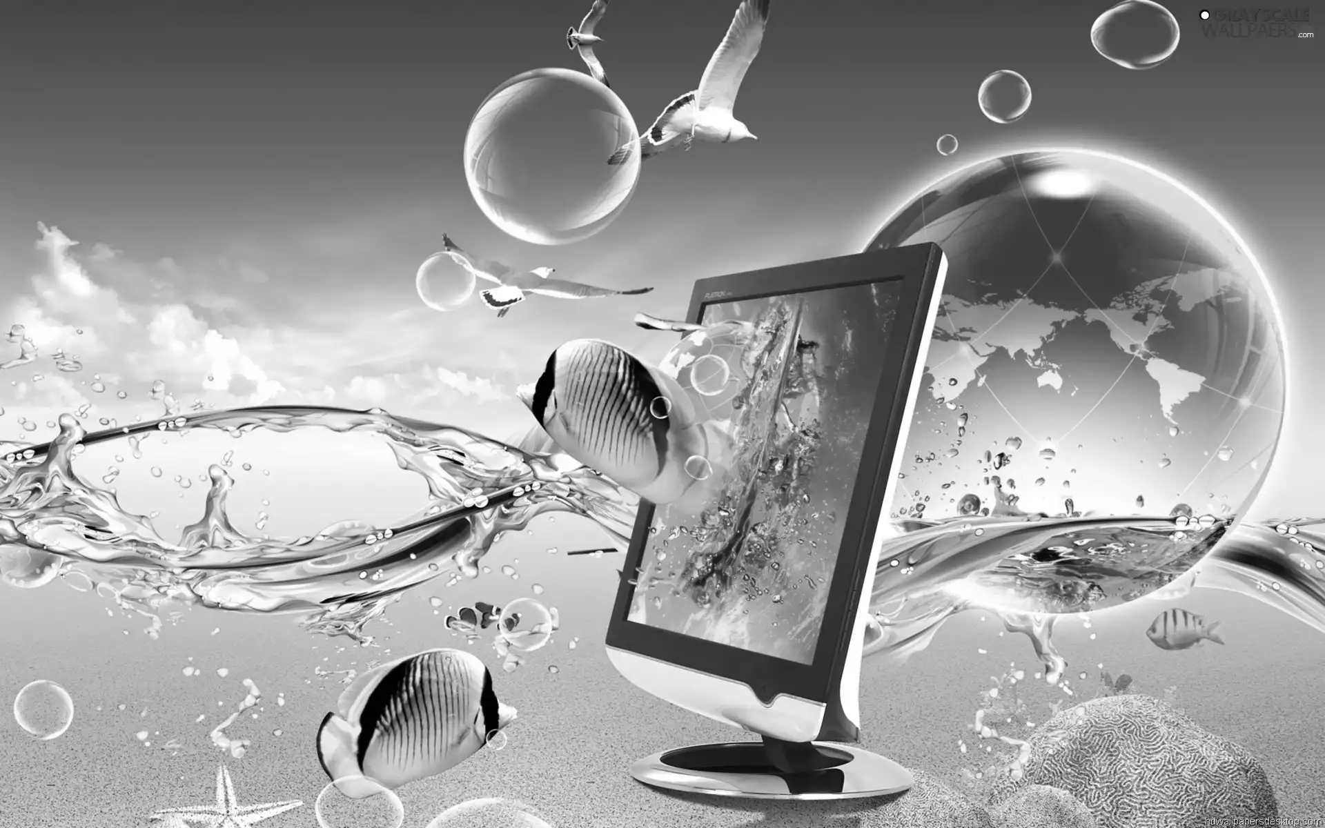 water, monitor, 4d, effect, graphics