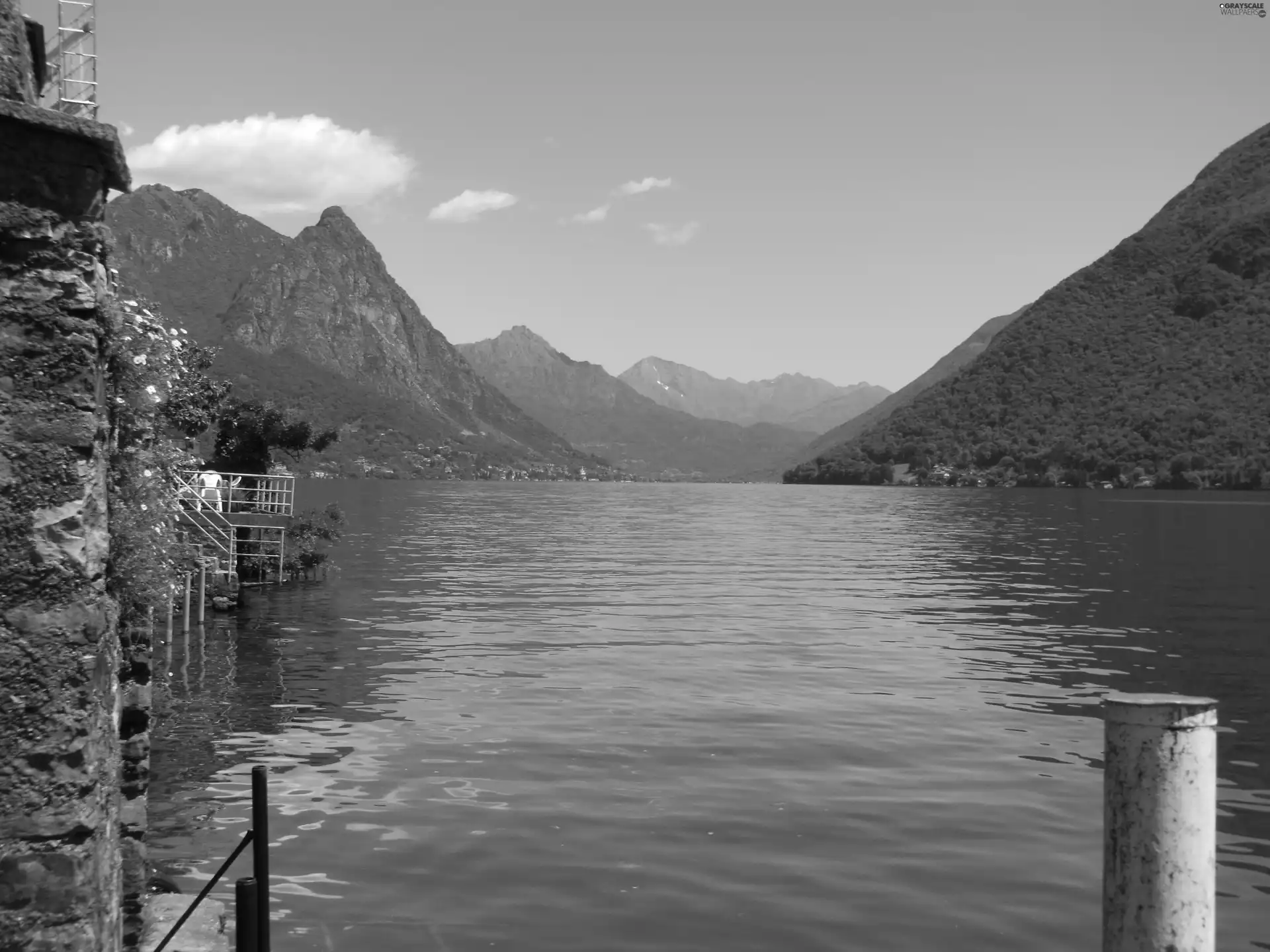 water, Mountains, Lugano, Switzerland, Gandria