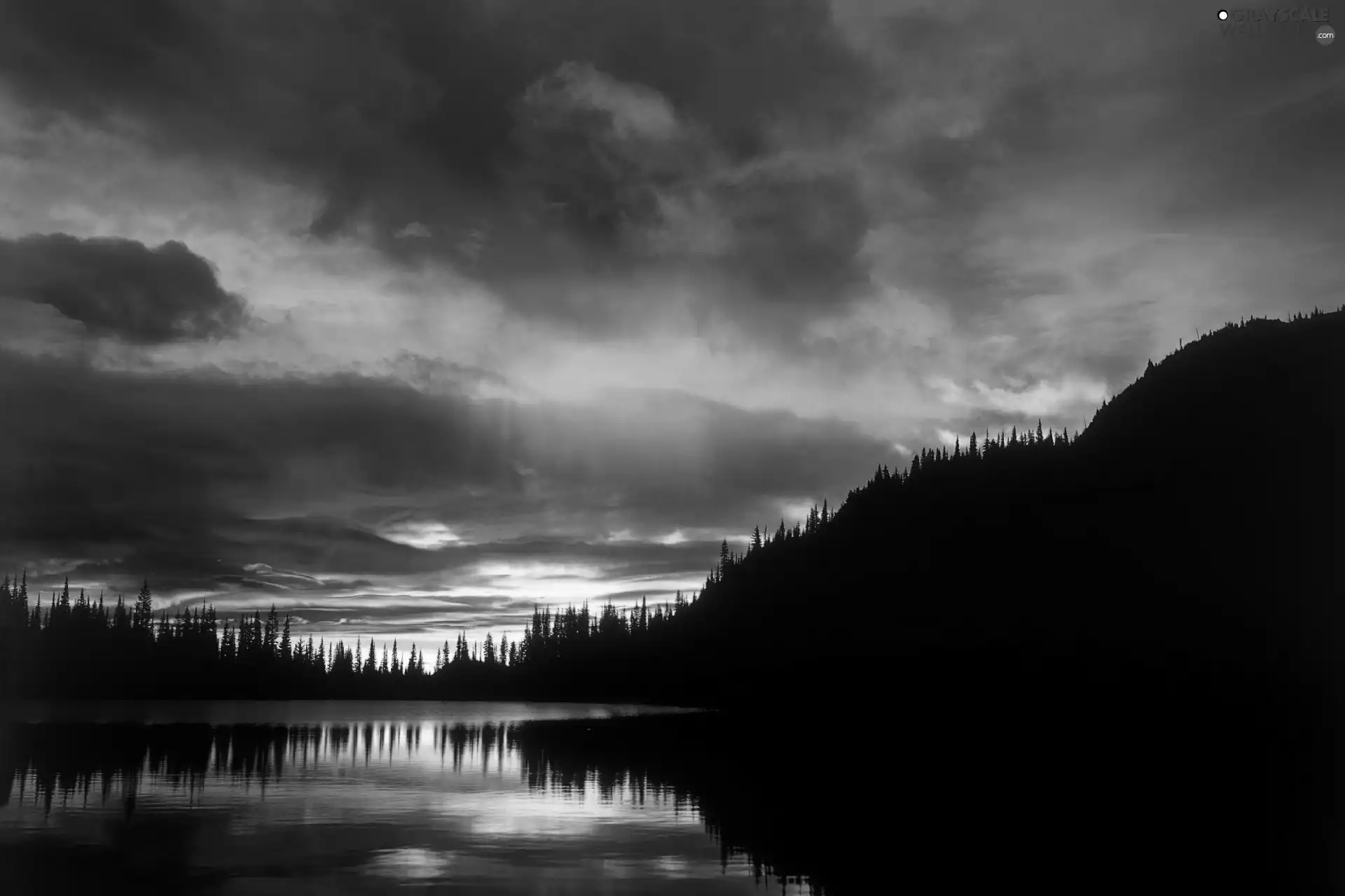 clouds, sun, forest, Sky, west, water, mountains