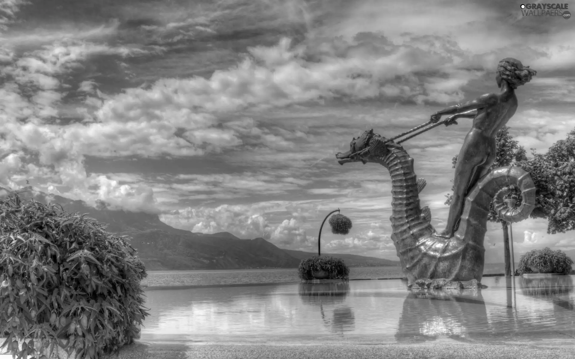 Vavey, Statue monument, water, Switzerland