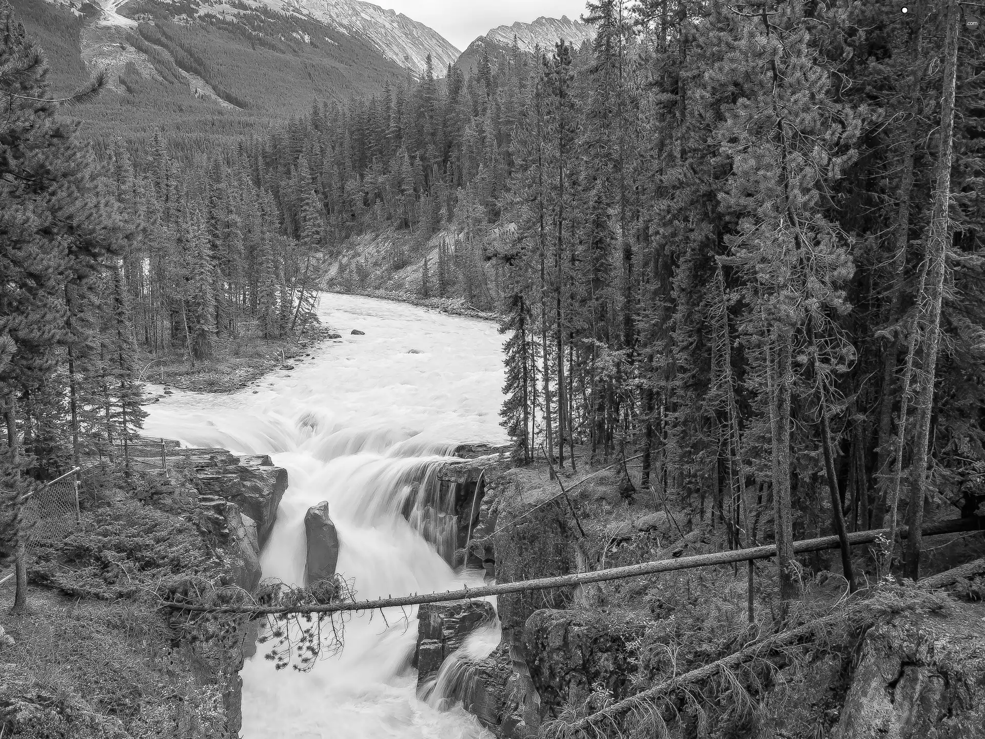 waterfall, Mountains, forest