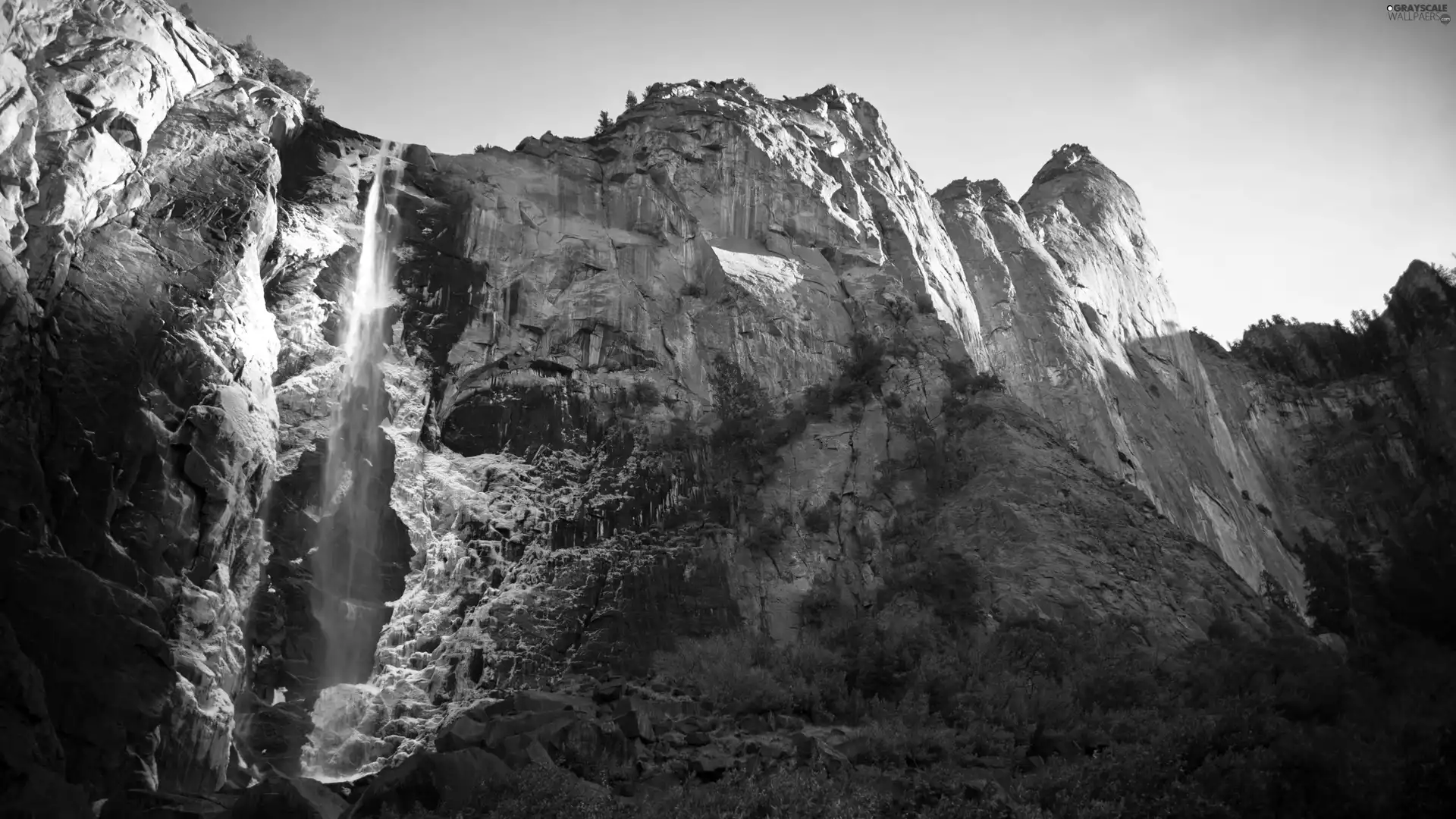 Mountains, waterfall