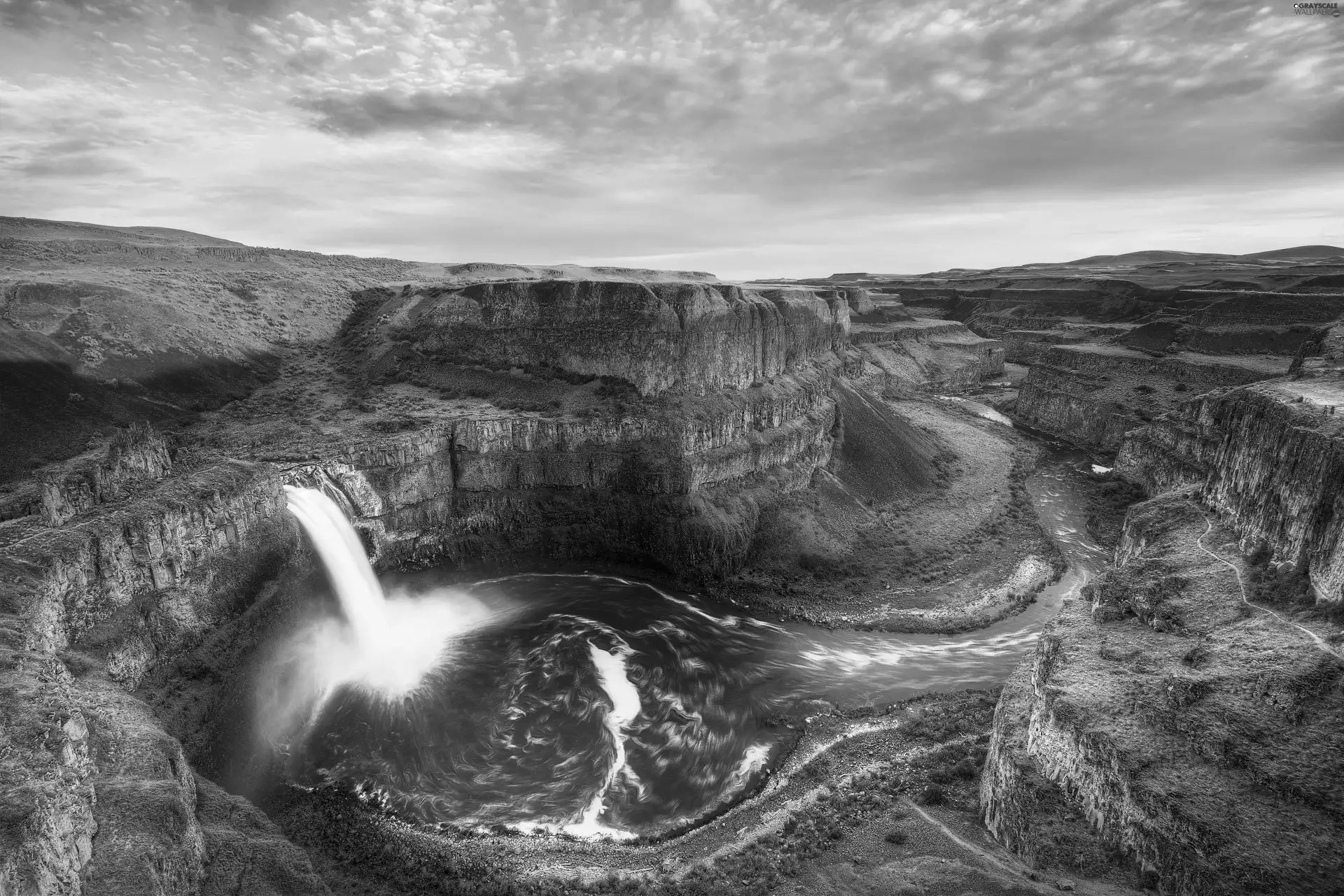 national, waterfall, VEGETATION, Palouse, River, Park, Washington, canyon