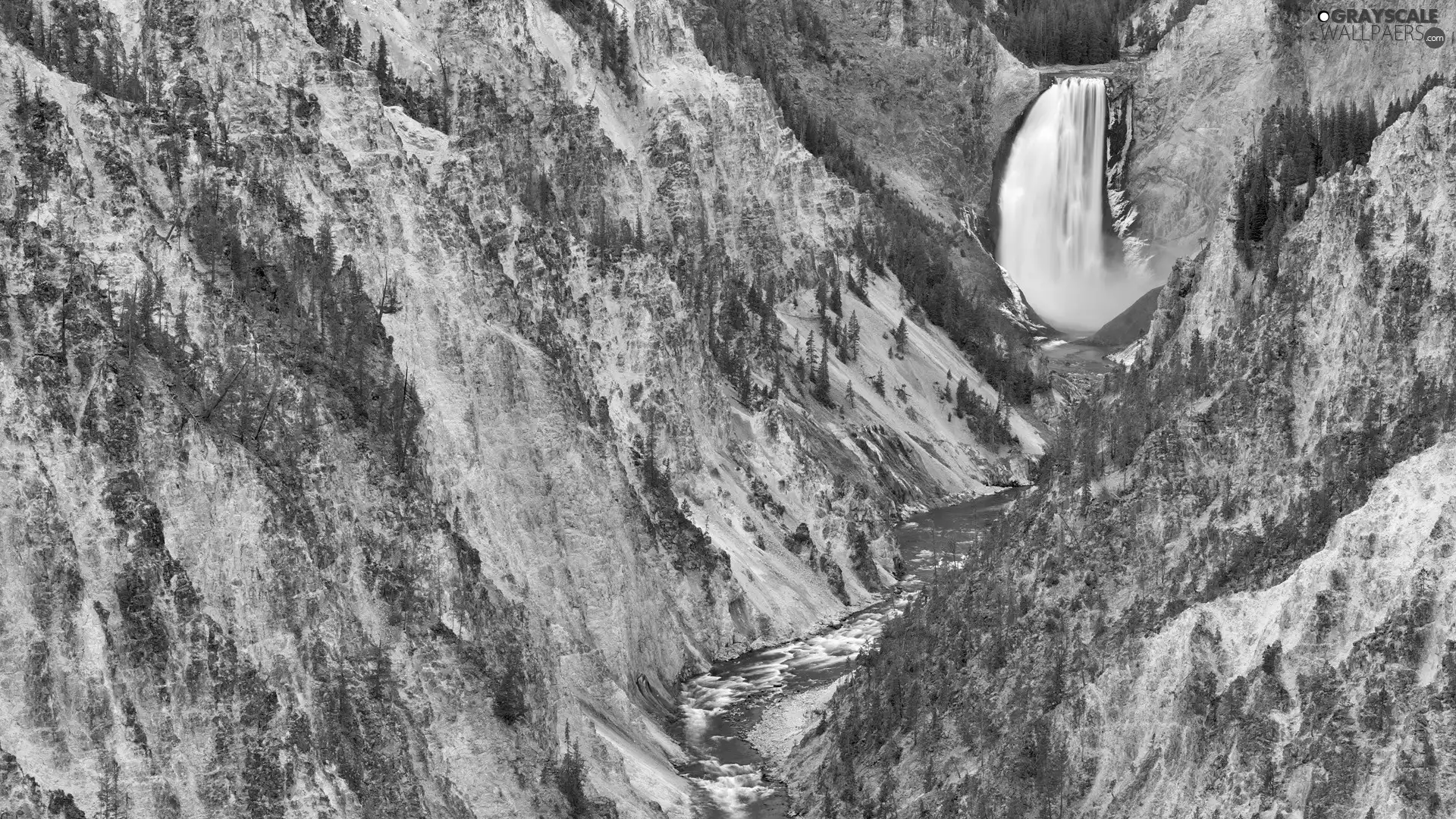 waterfall, mountains, River