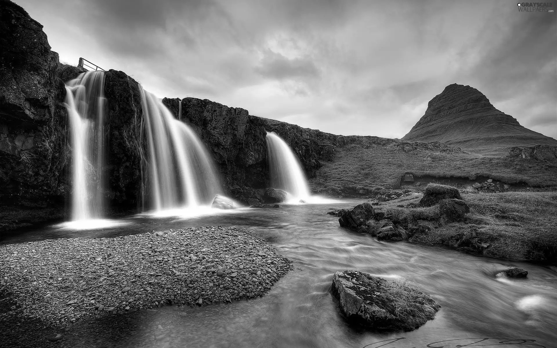 iceland, Kirkjufellsfoss Waterfall, Stones, Kirkjufell Mountain