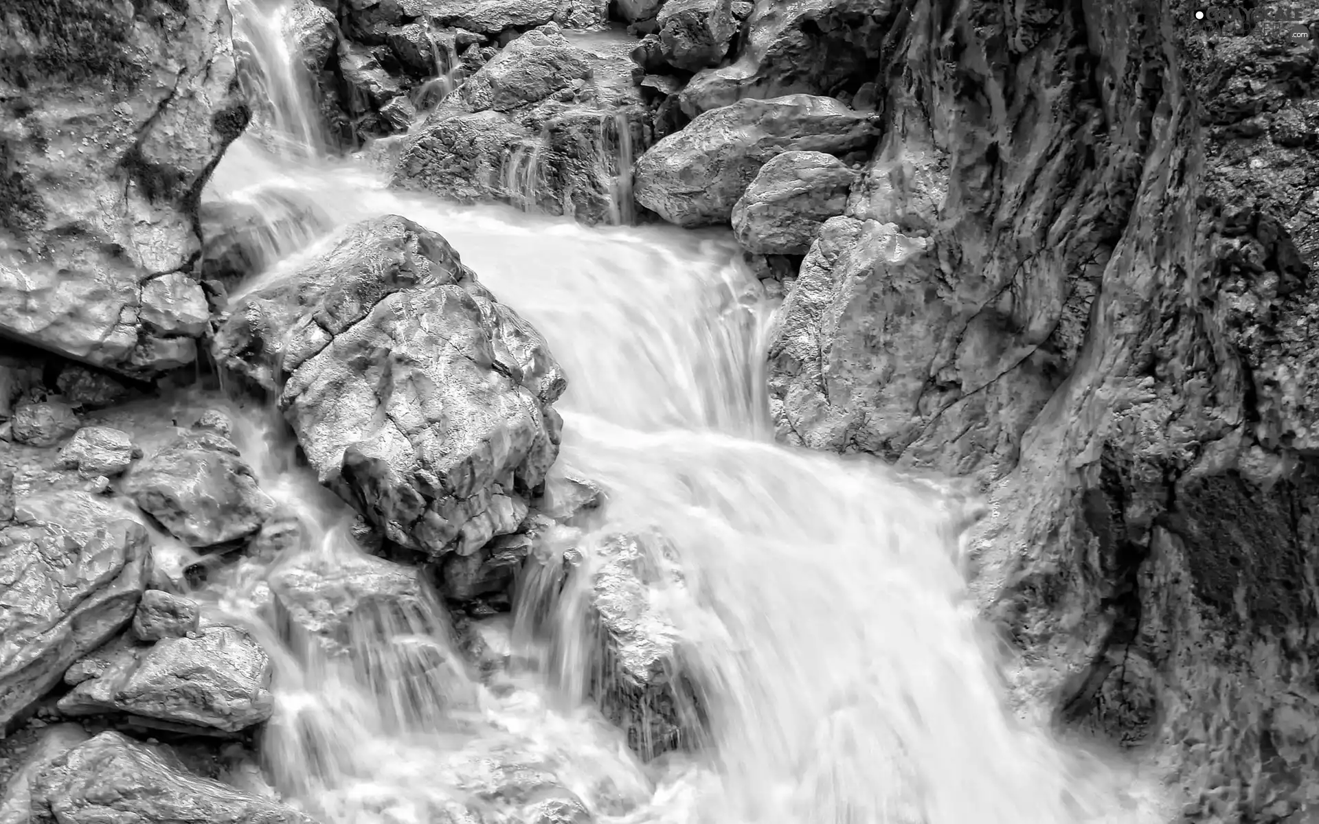 rocks, waterfall