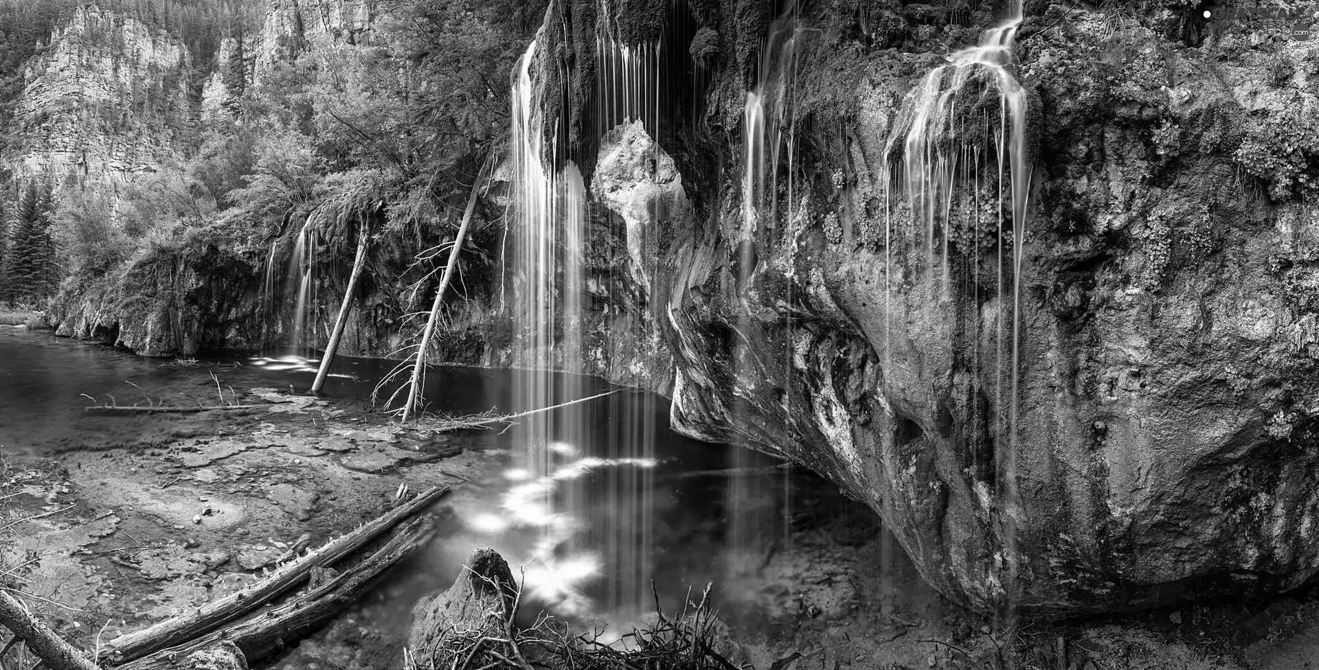 waterfall, Mountains, rocks