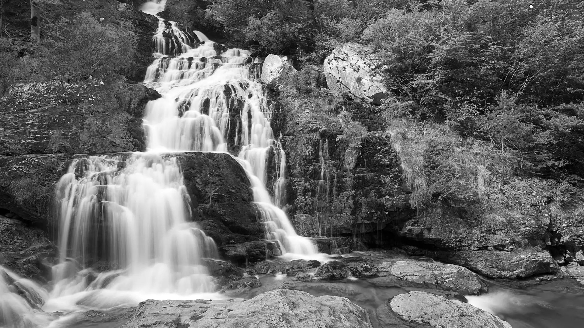 waterfall, River, rocks